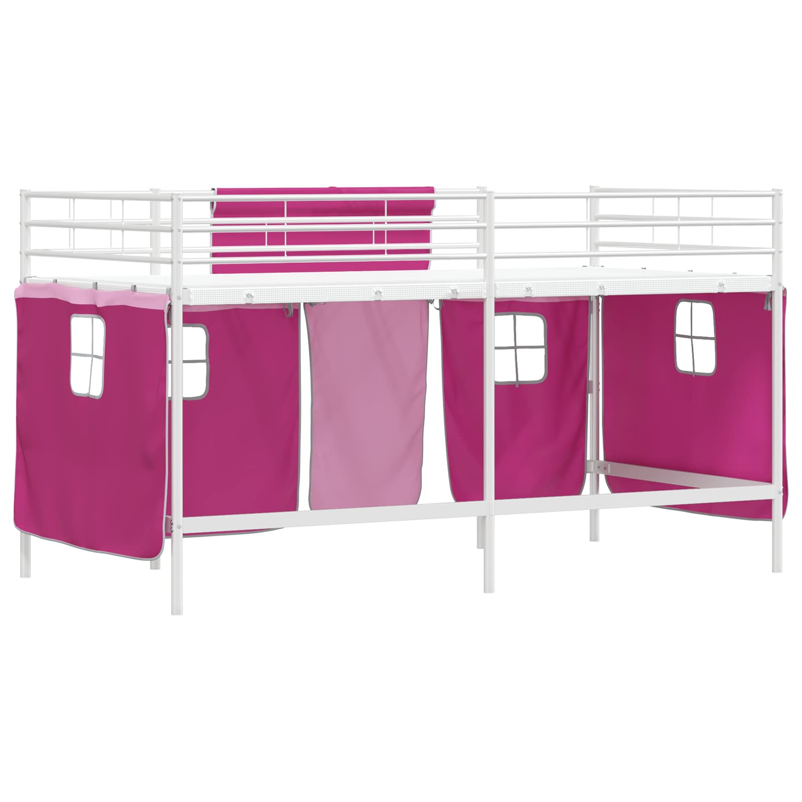 Cadre de Lit Mezzanine pour Enfants avec Rideaux Blanc et rose - XIOS
