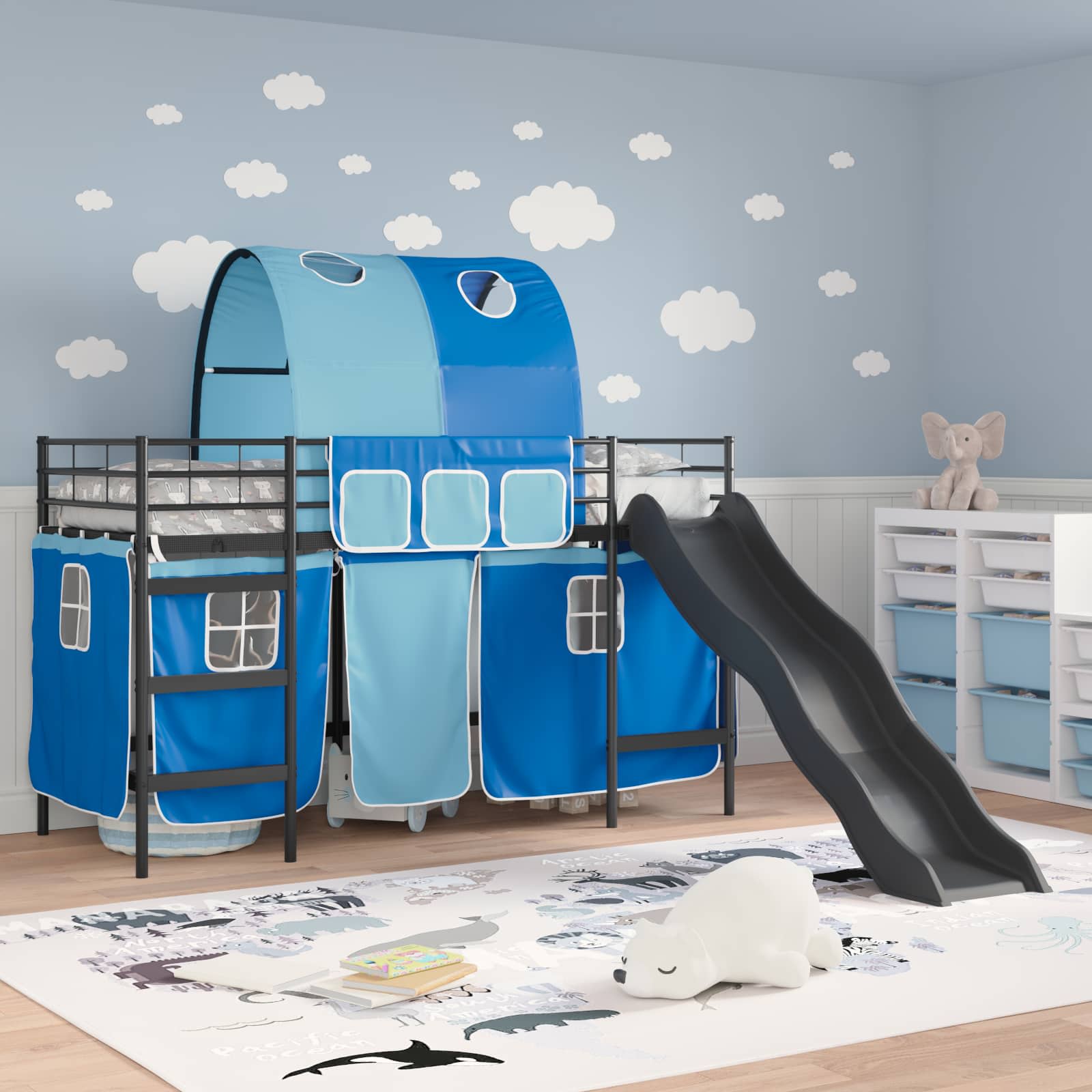 Lit mezzanine pour enfants Noir et Bleu 90 x 190 cm Métал - XIOS