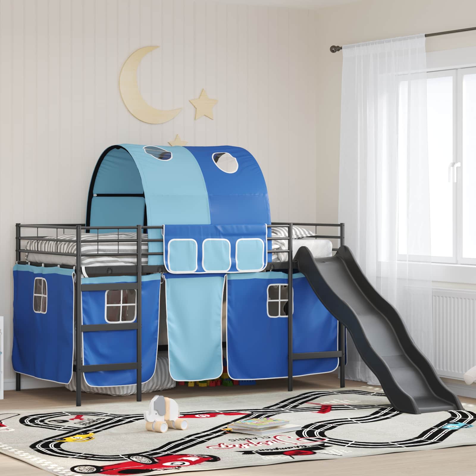 Lit mezzanine pour enfants Noir et Bleu 107 x 200 cm Métал - XIOS