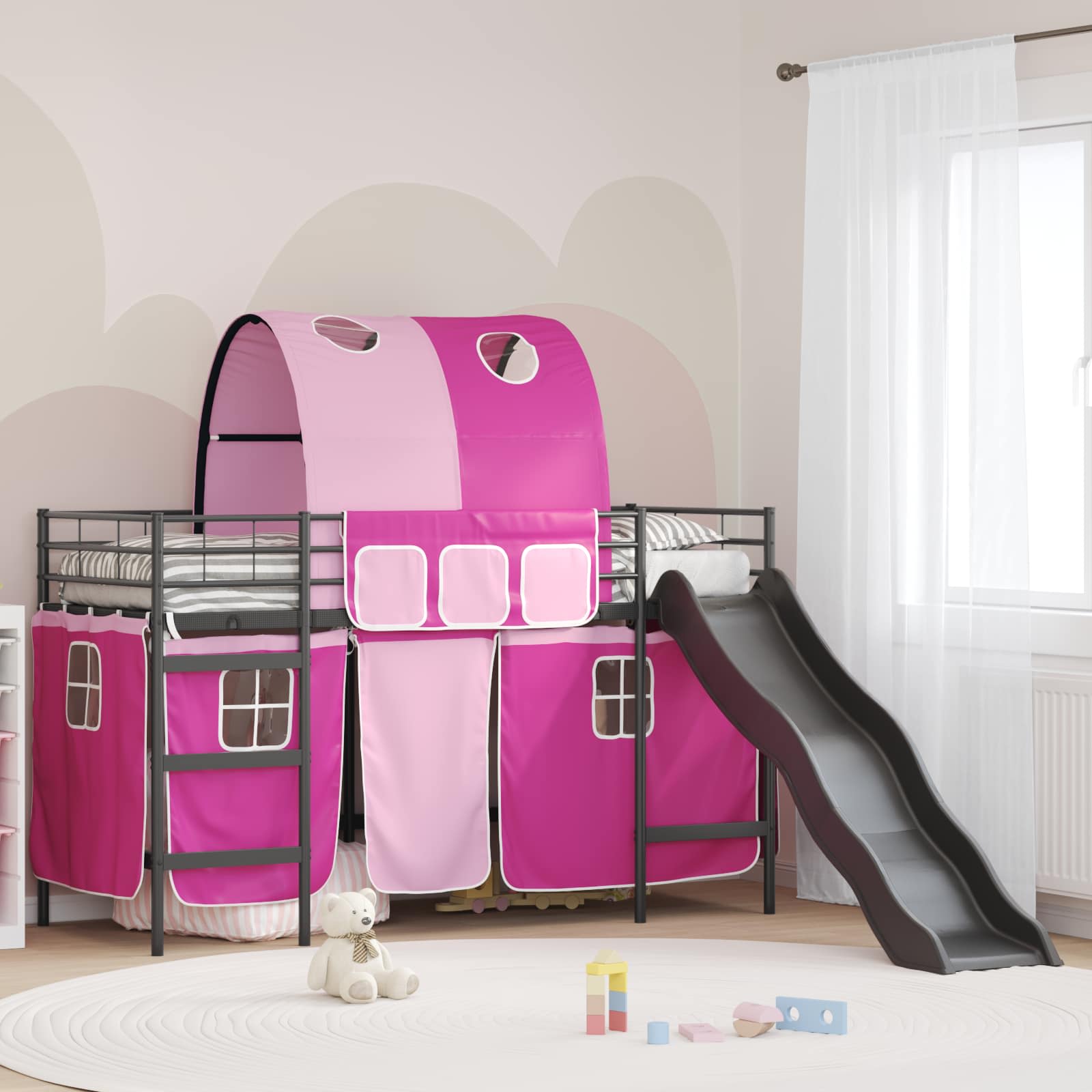 Lit mezzanine pour enfants Noir et rose 75 x 190 cm Métал - XIOS