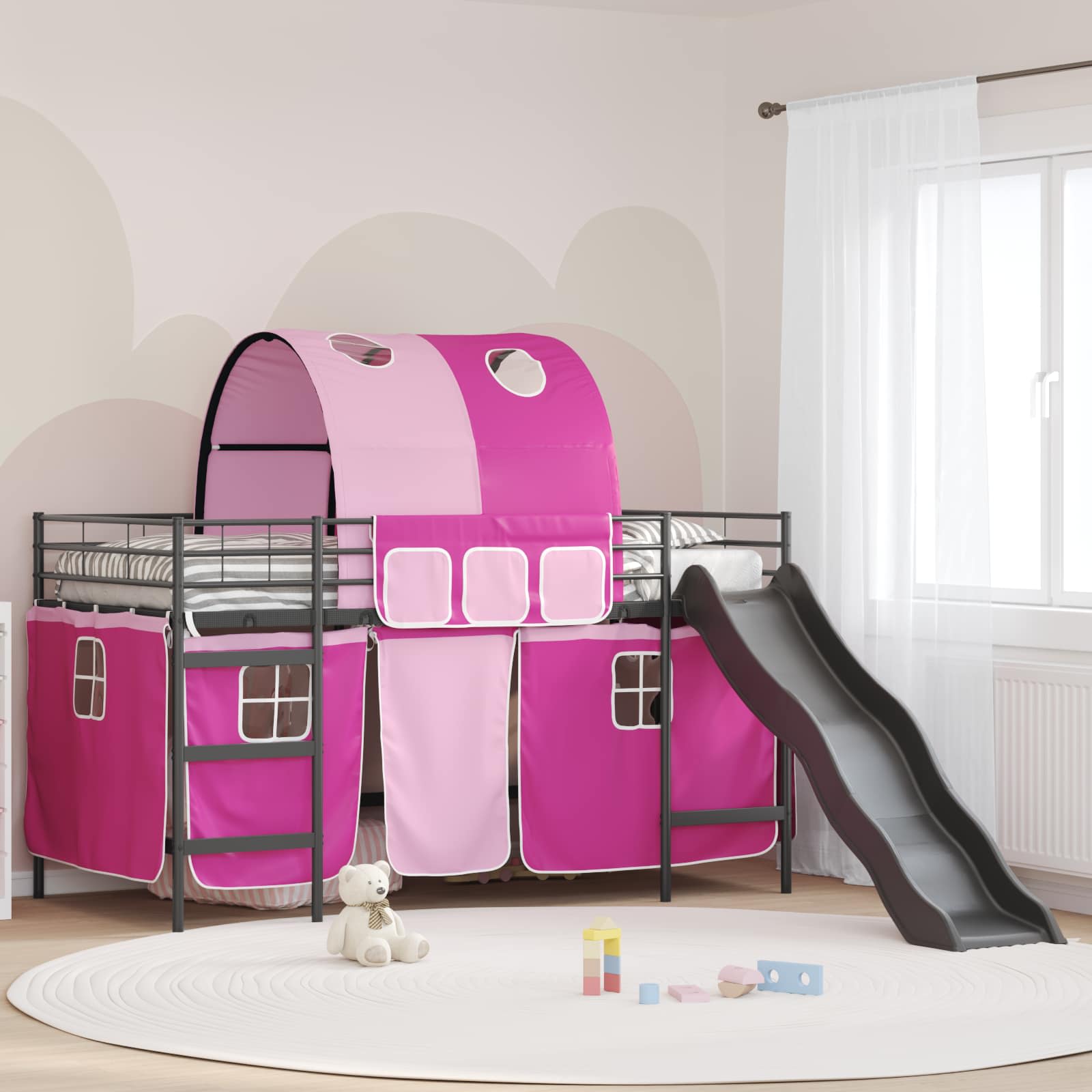 Lit mezzanine pour enfants Noir et rose 80 x 200 cm Métал - XIOS