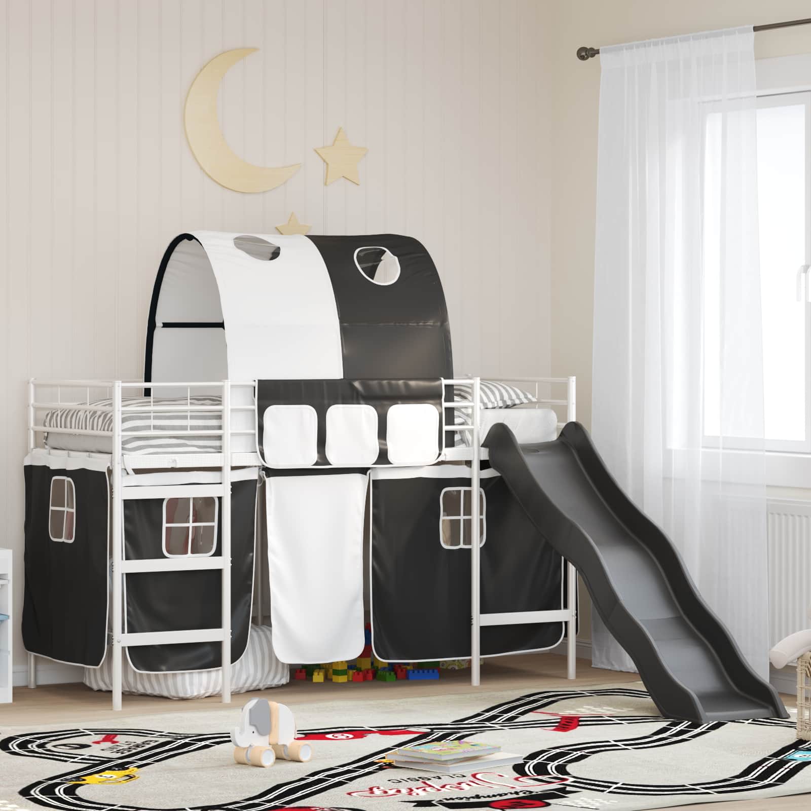 Lit mezzanine pour enfants Blanc et Noir 100 x 190 cm Métал - XIOS