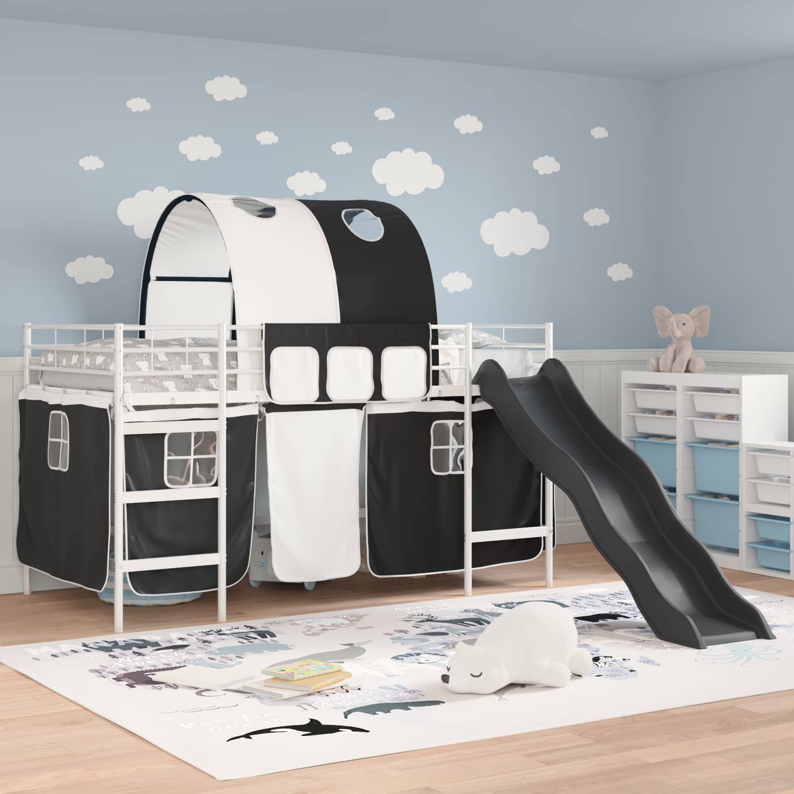 Lit mezzanine pour enfants Blanc et Noir 107 x 200 cm Métал - XIOS