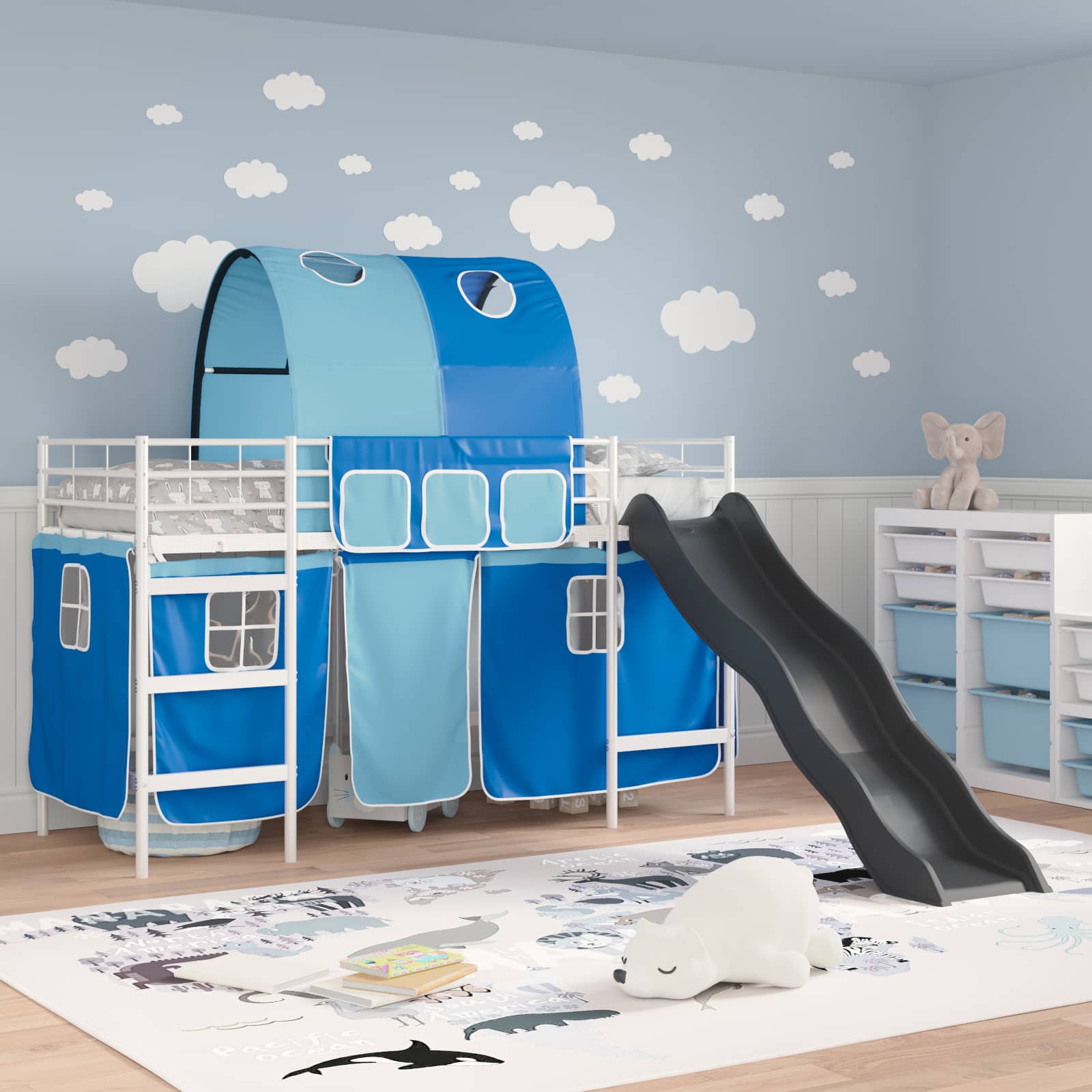 Lit mezzanine pour enfants Blanc et Bleu 75 x 190 cm Métал - XIOS