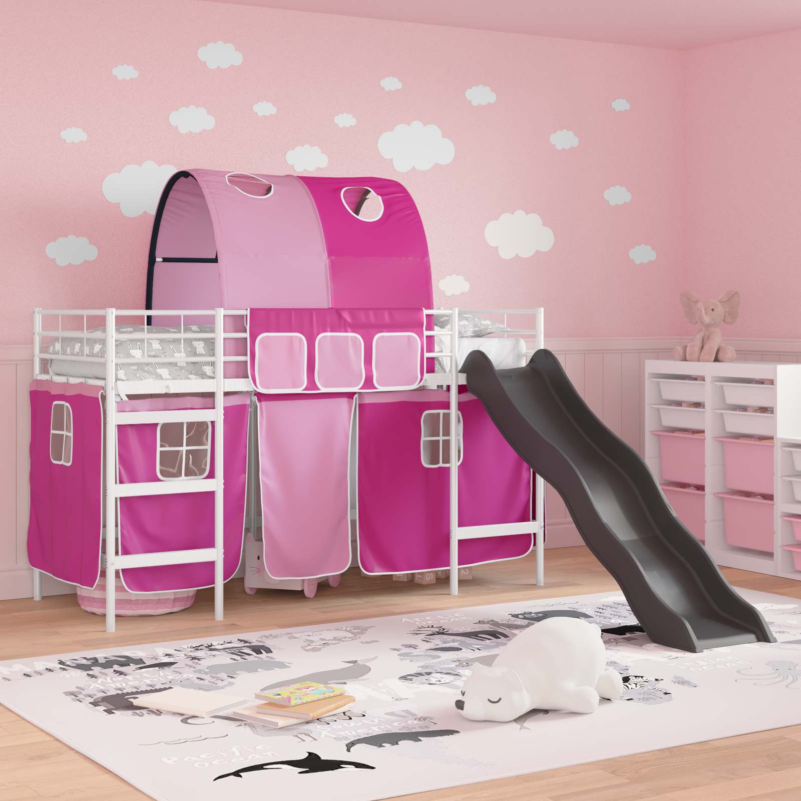 Lit mezzanine pour enfants Blanc et rose 75 x 190 cm Métал - XIOS