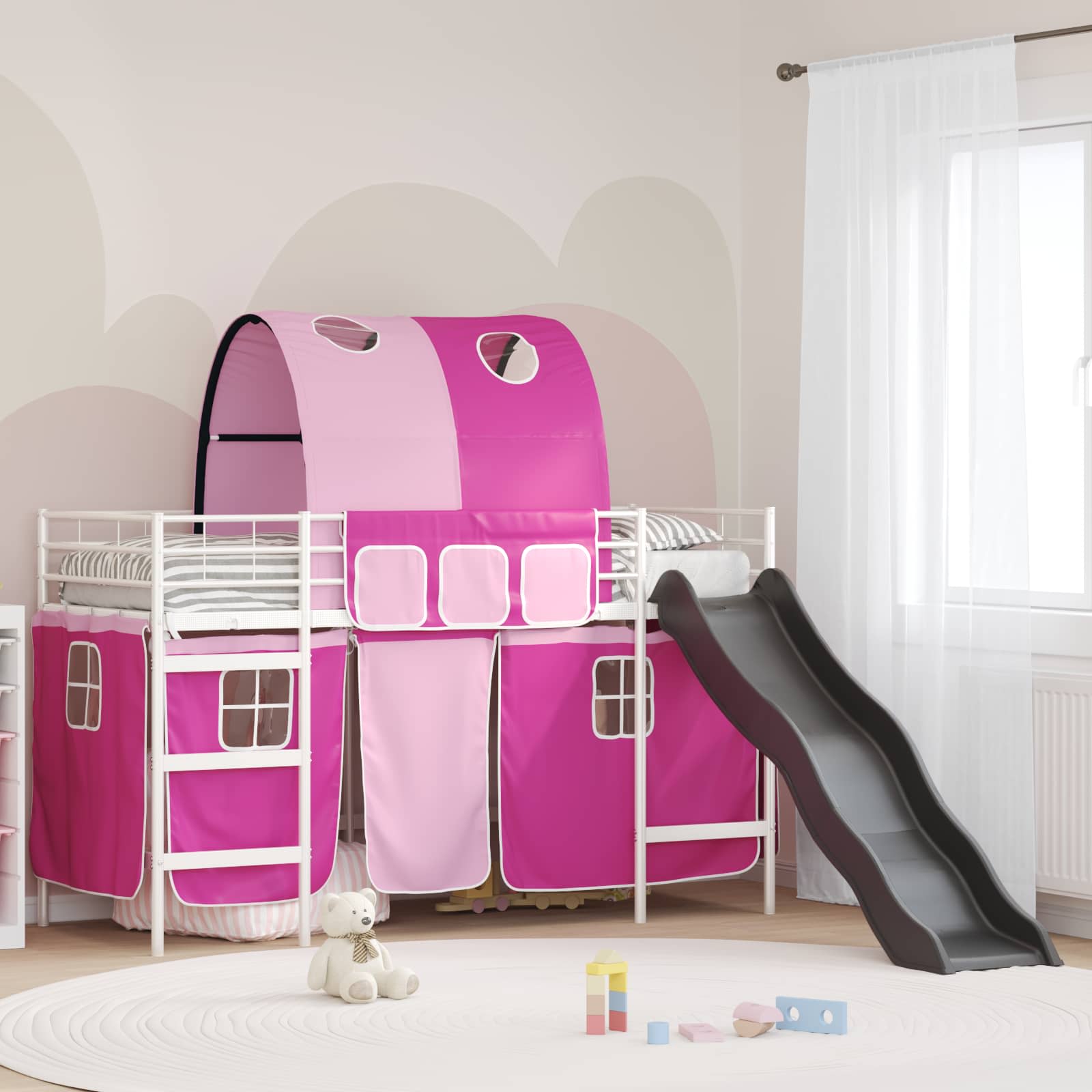 Lit mezzanine pour enfants Blanc et rose 90 x 190 cm Métал - XIOS