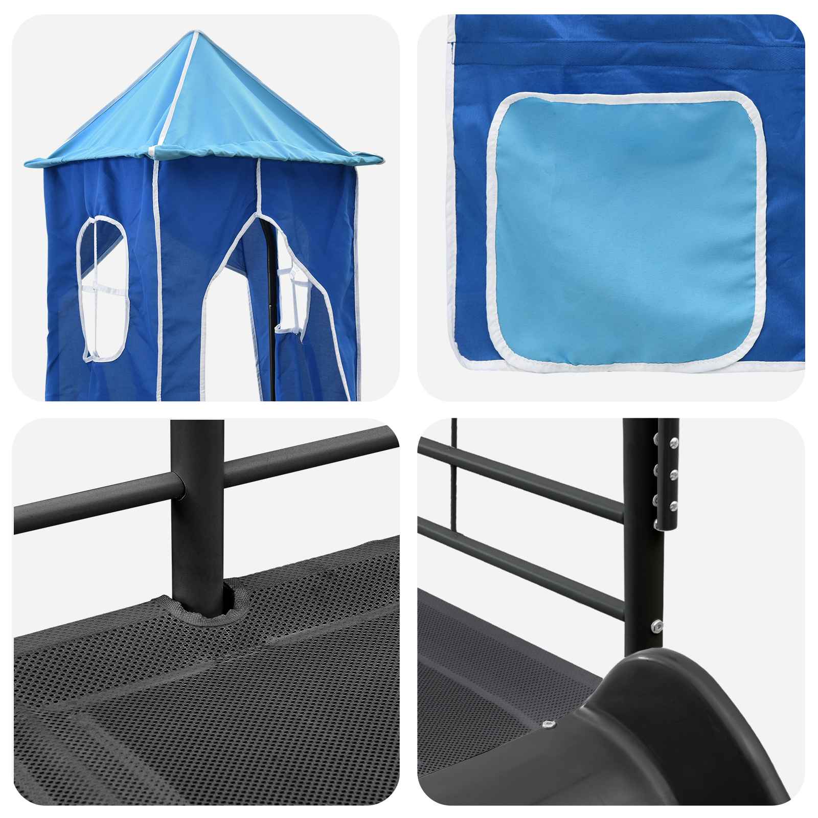 Lit mezzanine pour enfants Noir et Bleu 80 x 200 cm Métал - XIOS
