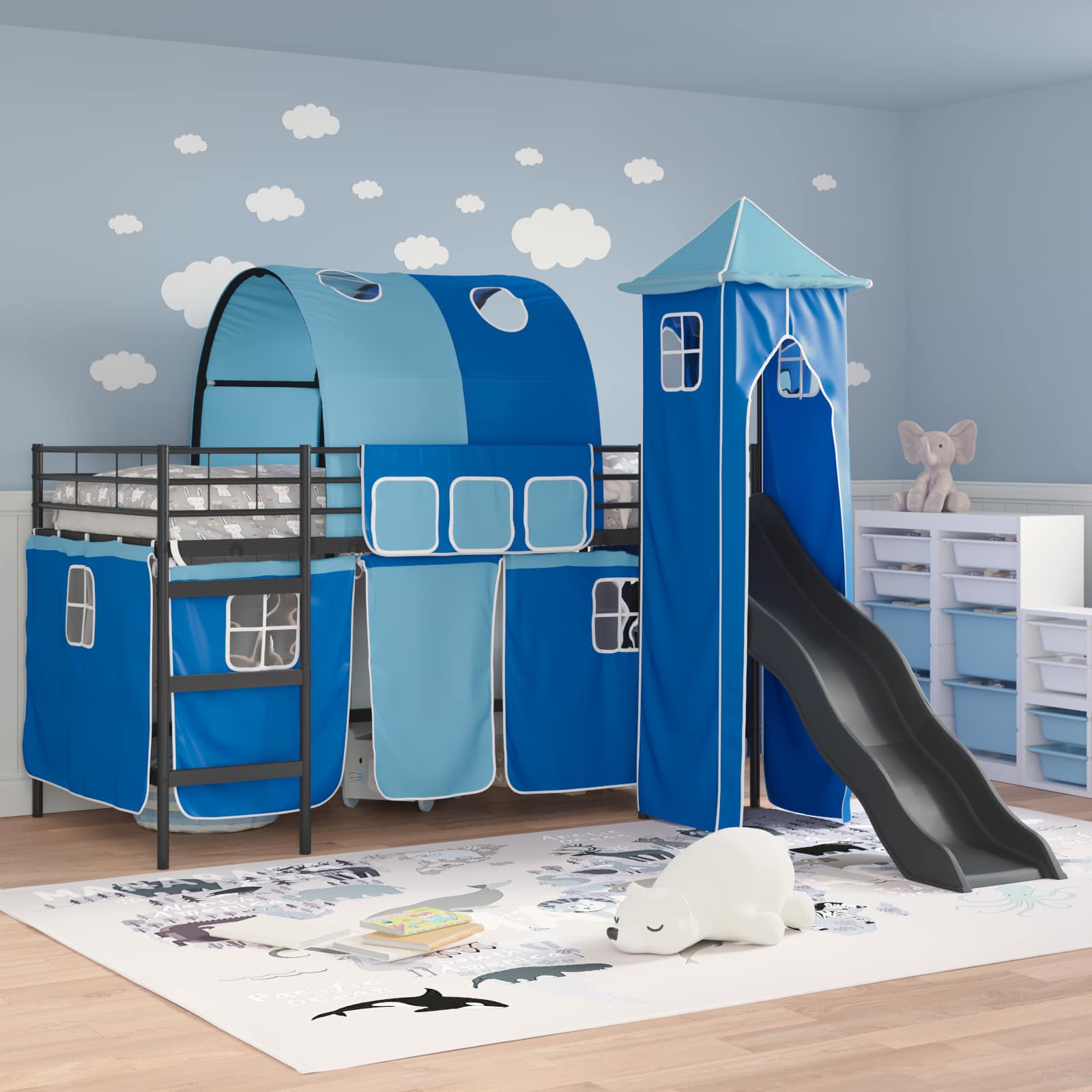 Lit mezzanine pour enfants Noir et Bleu 100 x 200 cm Métал - XIOS