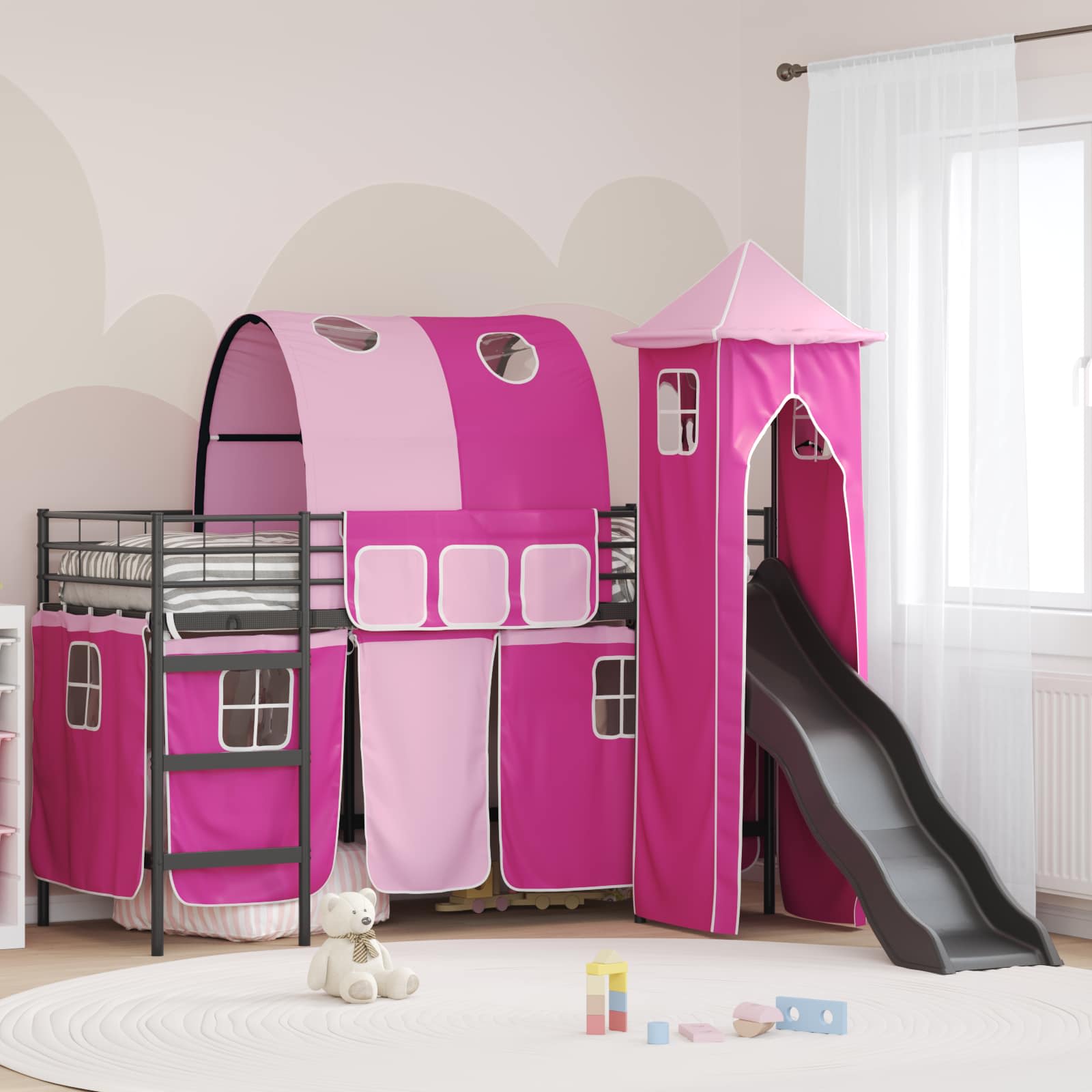 Lit mezzanine pour enfants Noir et rose 75 x 190 cm Métал - XIOS