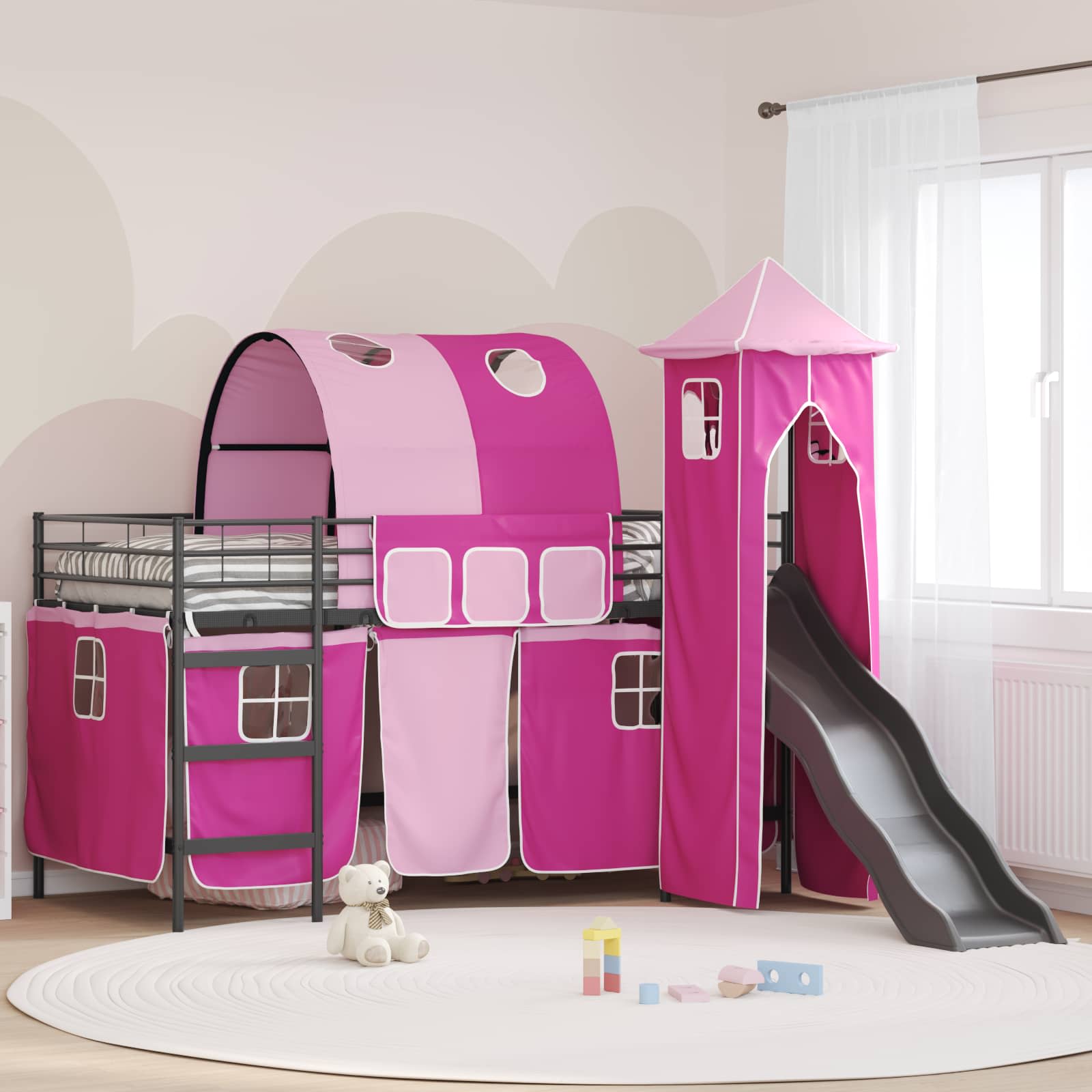 Lit mezzanine pour enfants Noir et rose 90 x 200 cm Métал - XIOS