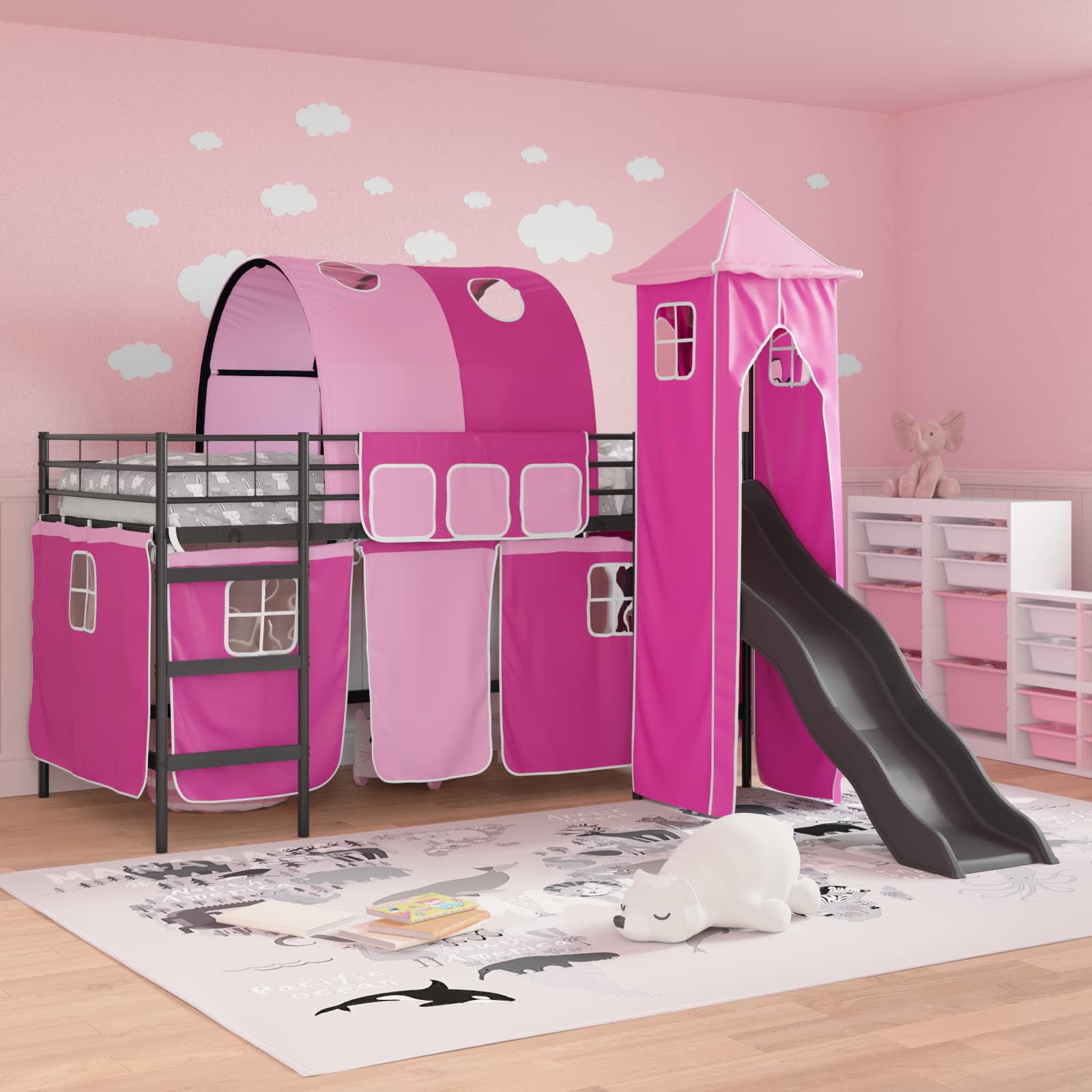 Lit mezzanine pour enfants Noir et rose 100 x 200 cm Métал - XIOS