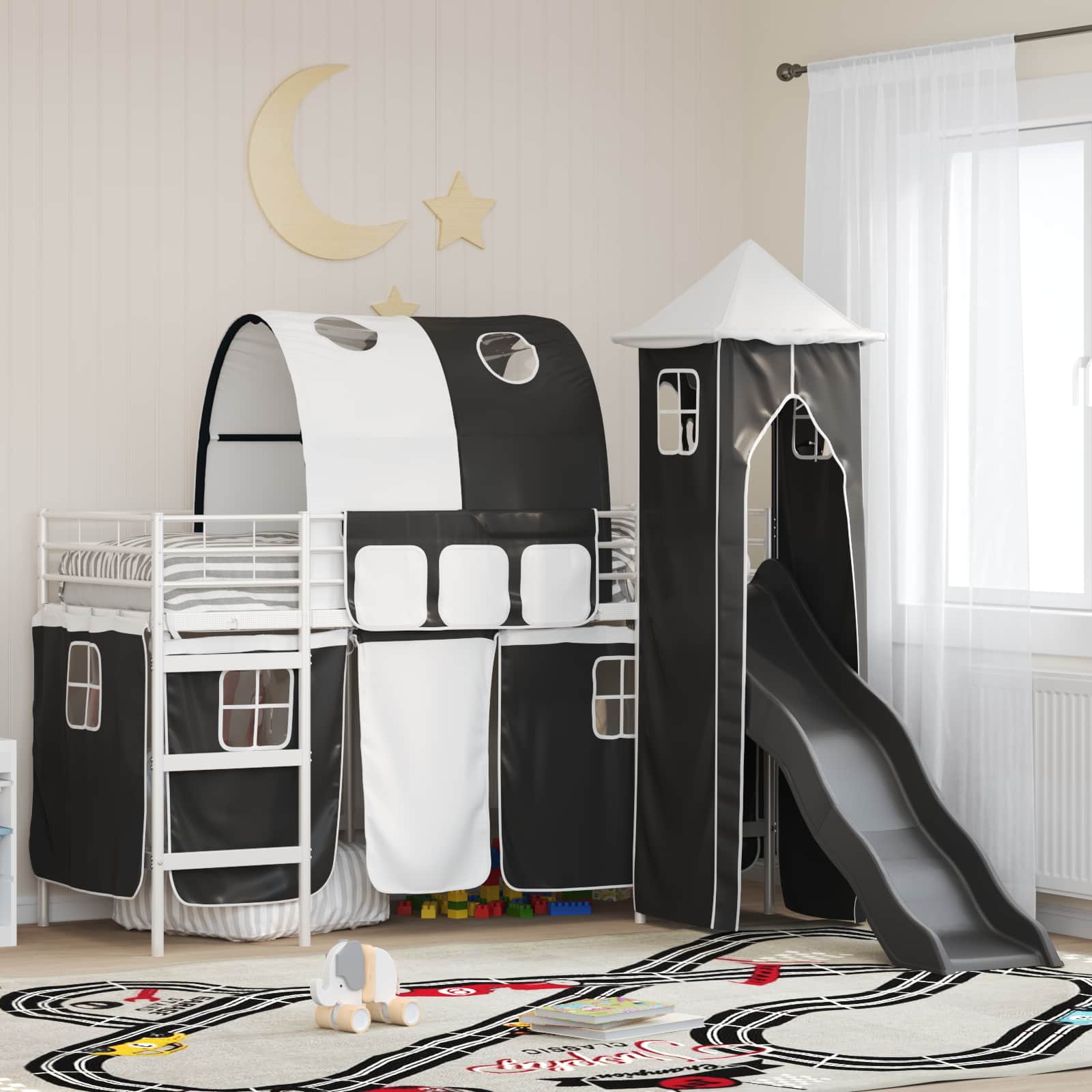 Lit mezzanine pour enfants Blanc et Noir 90 x 190 cm Métал - XIOS