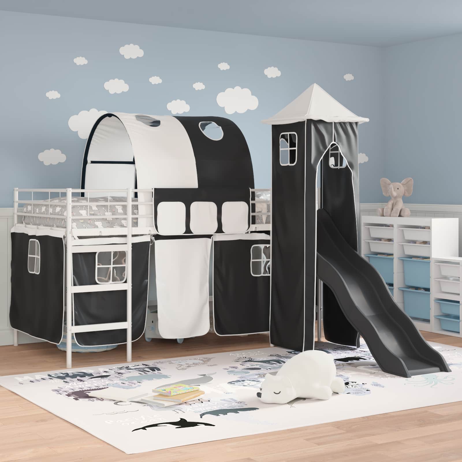 Lit mezzanine pour enfants Blanc et Noir 107 x 200 cm Métал - XIOS