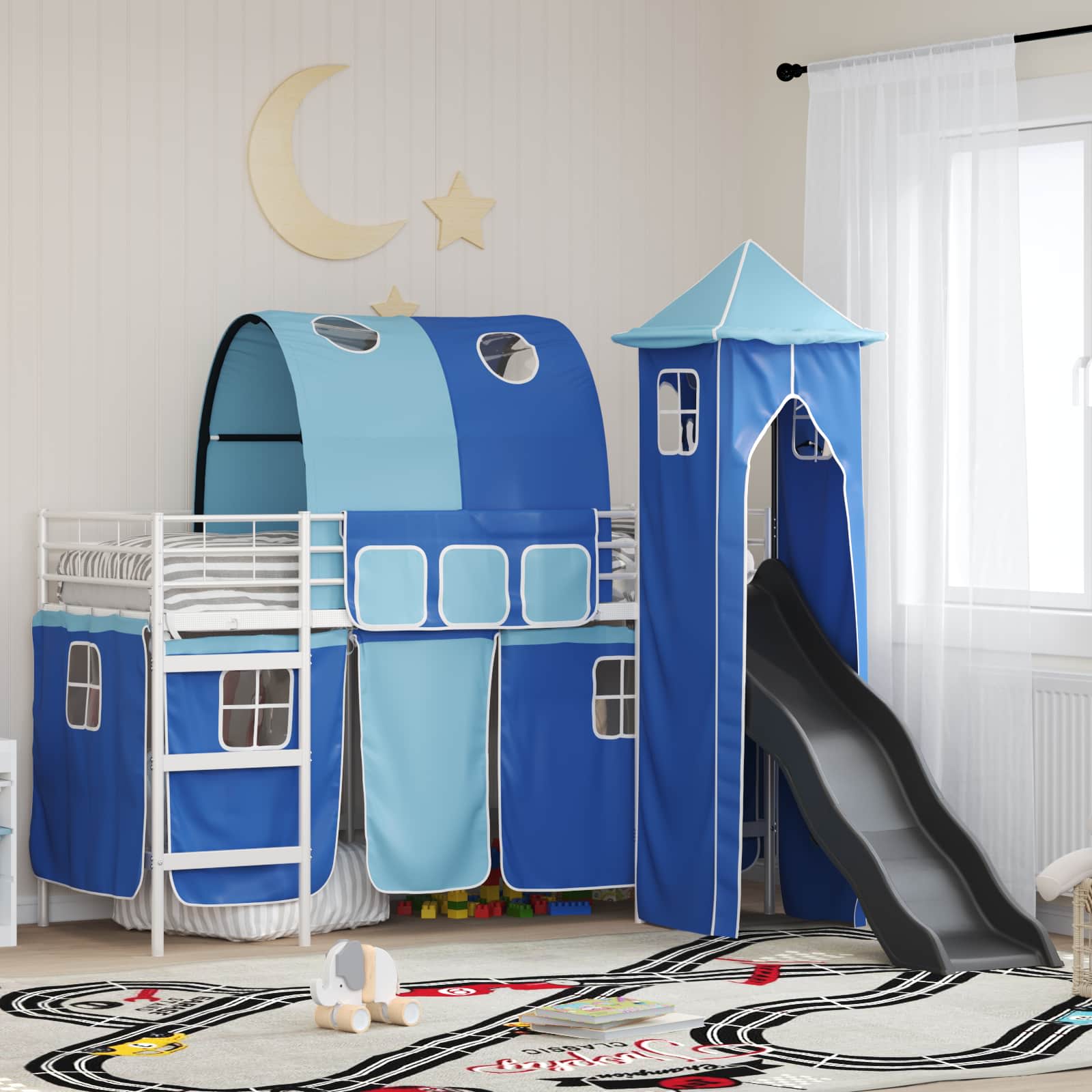Lit mezzanine pour enfants Blanc et Bleu 90 x 190 cm Métал - XIOS