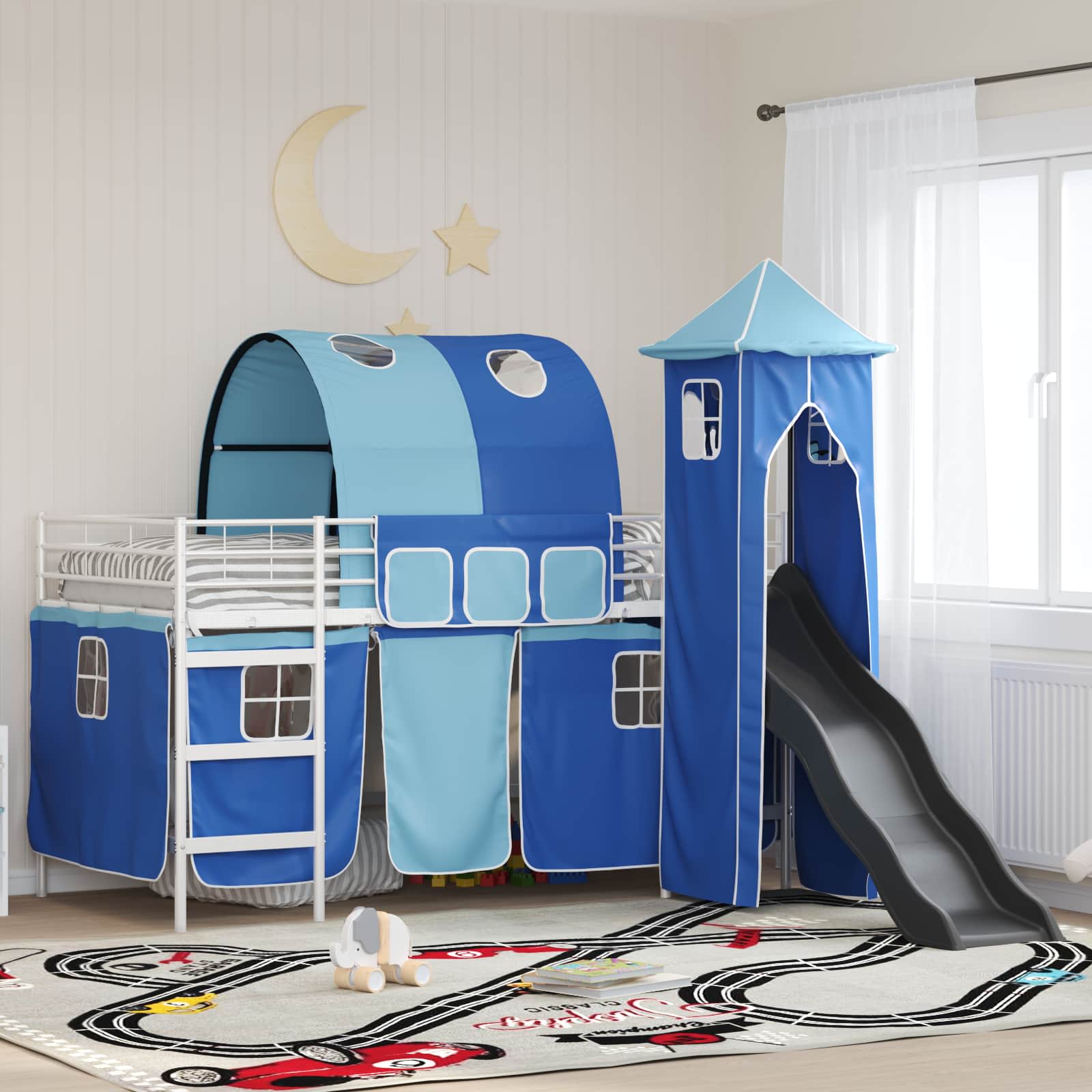 Lit mezzanine pour enfants Blanc et Bleu 107 x 200 cm Métал - XIOS