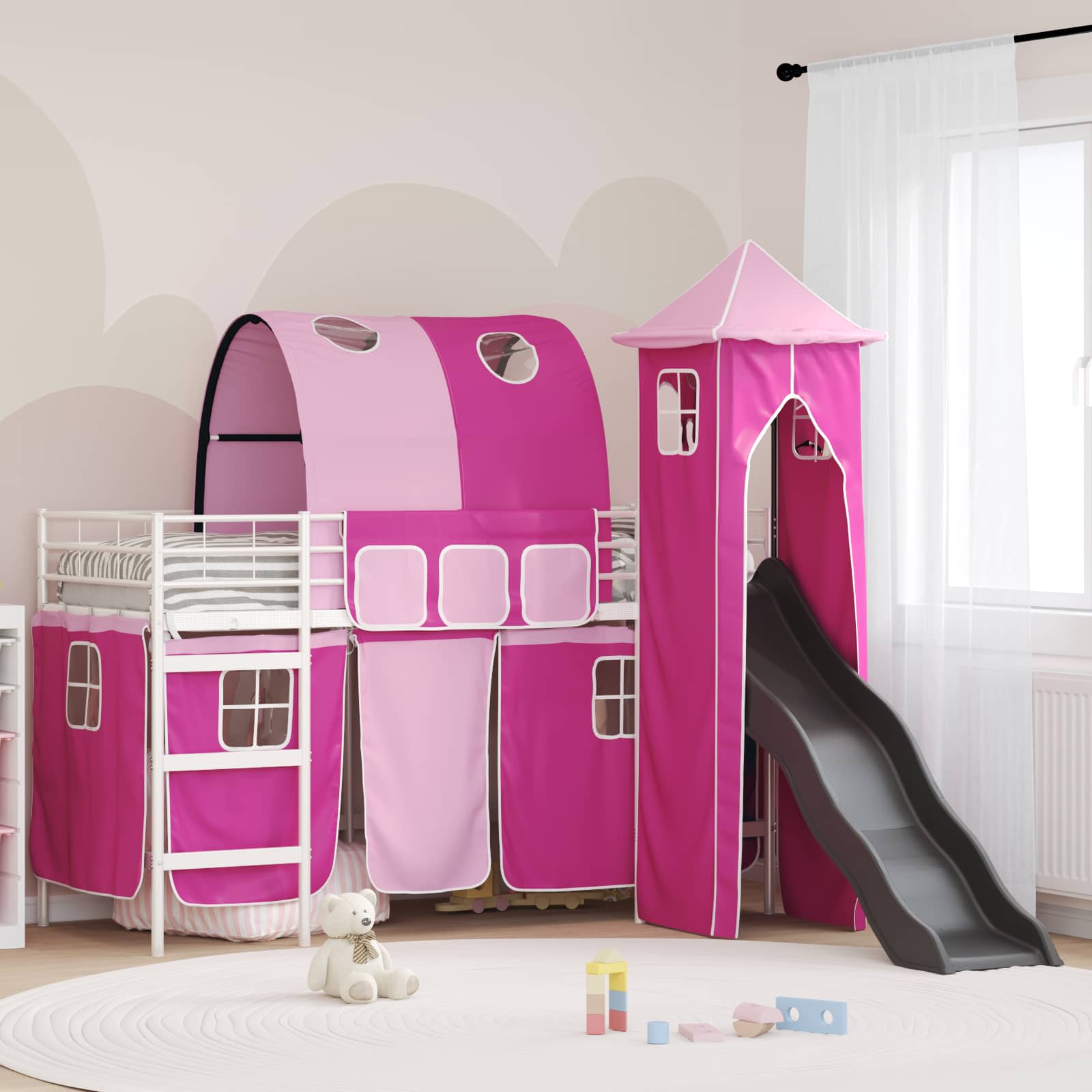 Lit mezzanine pour enfants Blanc et rose 90 x 190 cm Métал - XIOS