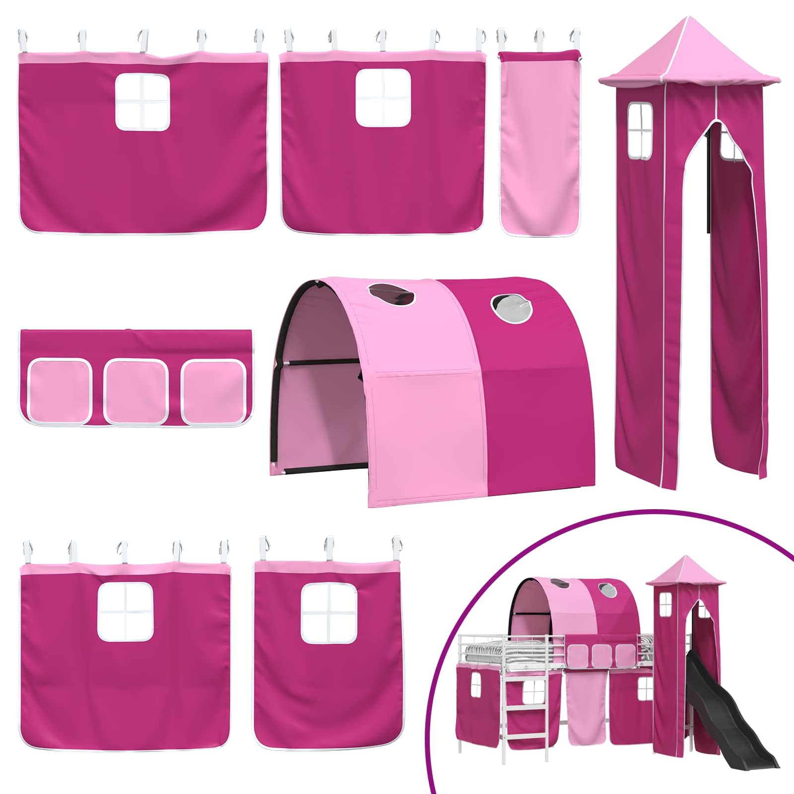 Lit mezzanine pour enfants Blanc et rose 90 x 200 cm Métал - XIOS