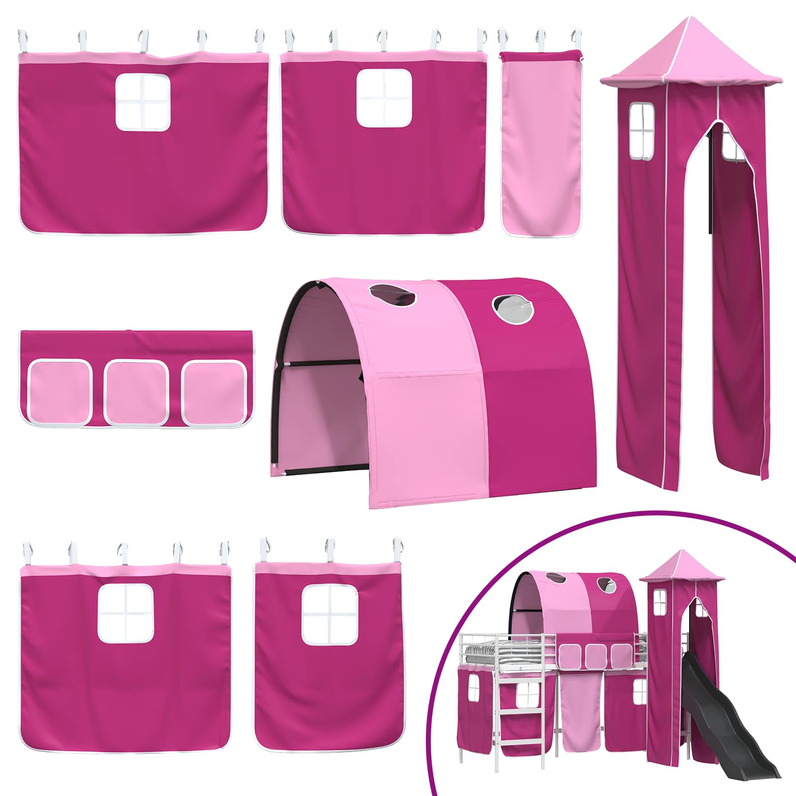Lit mezzanine pour enfants Blanc et rose 100 x 190 cm Métал - XIOS