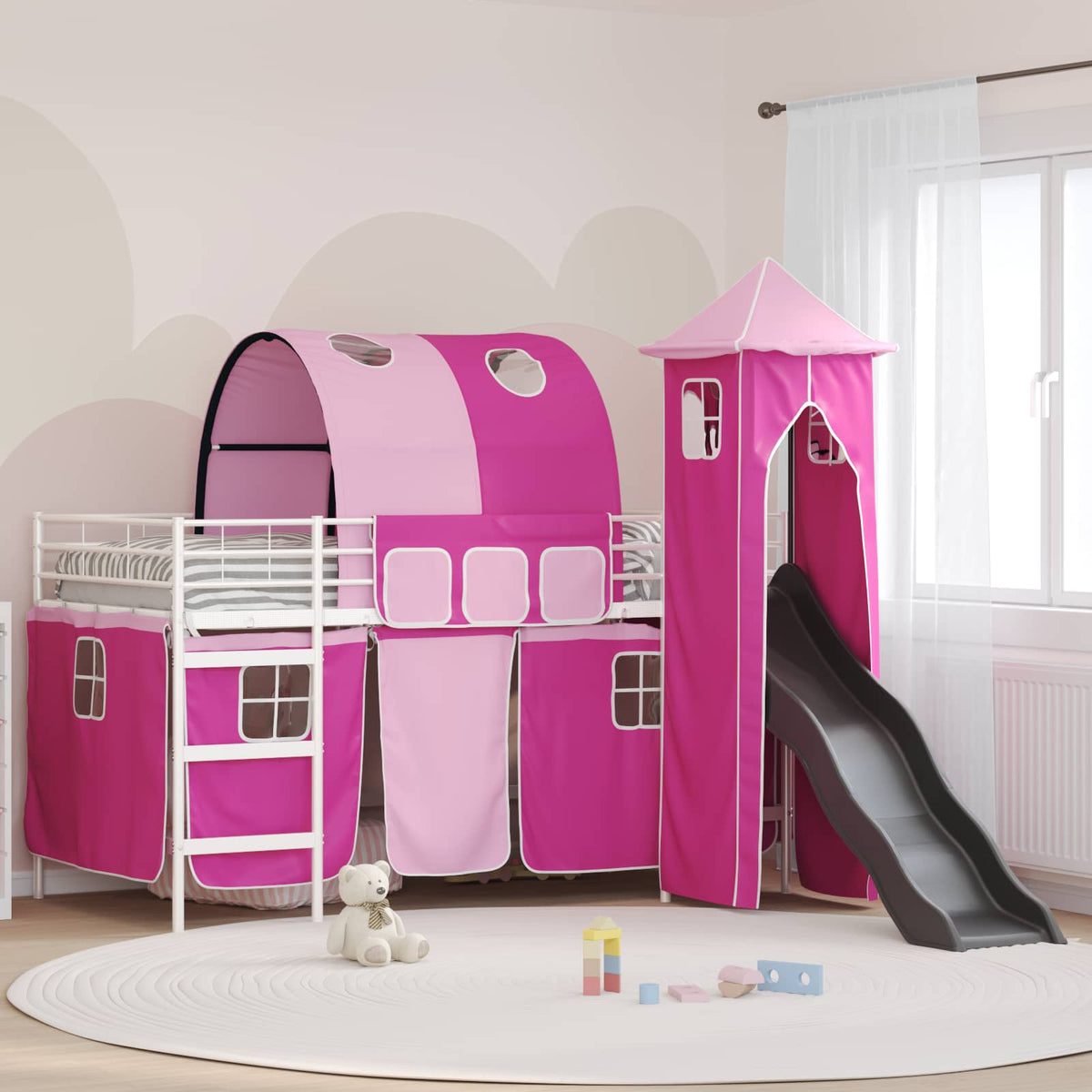Cadre de lit superposé pour enfants Blanc et rose 100 x 200 cm