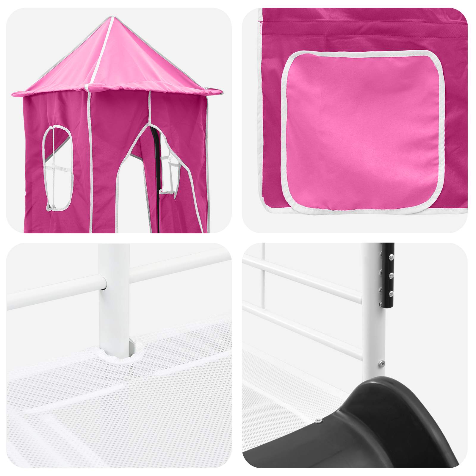 Lit mezzanine pour enfants Blanc et rose 107 x 200 cm Métал - XIOS