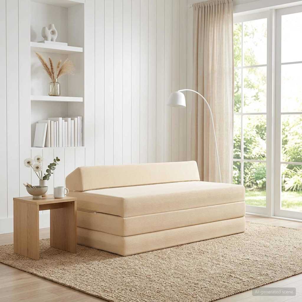 Canapé-lit pliable Crème 120 x 60 x 49 cm Tissu - XIOS