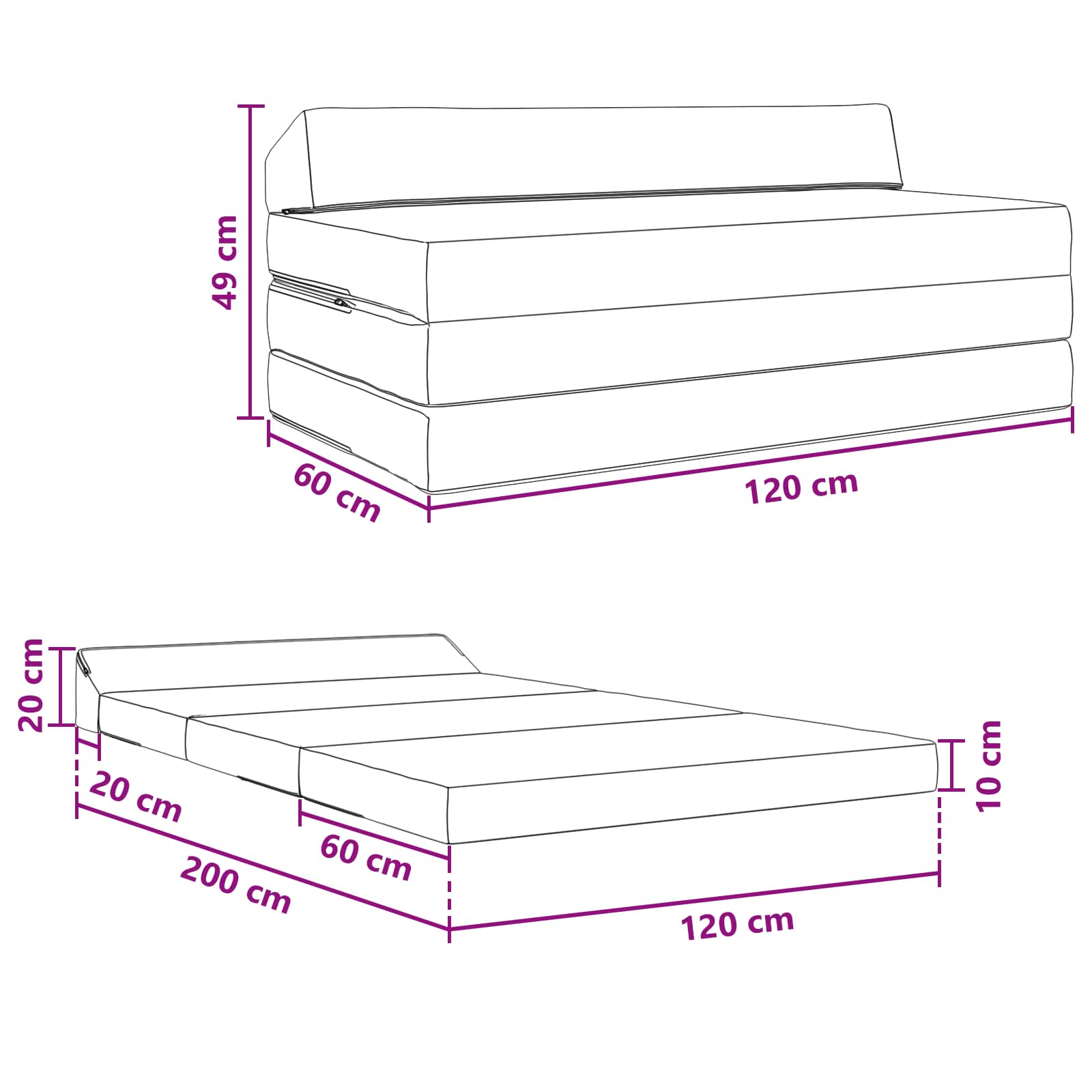 Canapé-lit pliable Vert Gris 120 x 60 x 49 cm Tissu - XIOS