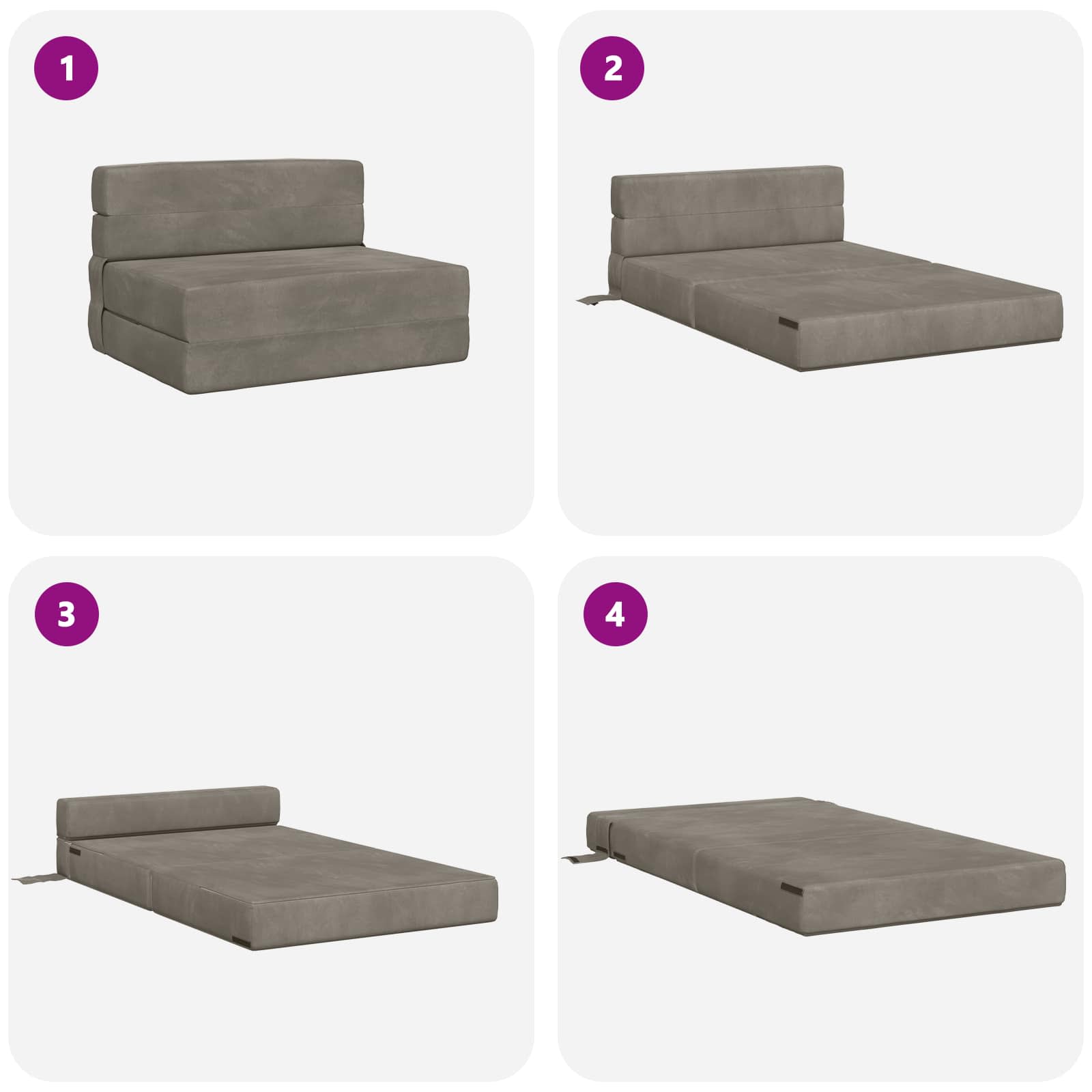 Canapé-lit pliant Gris clair 190 x 70 x 15 cm Velours - XIOS