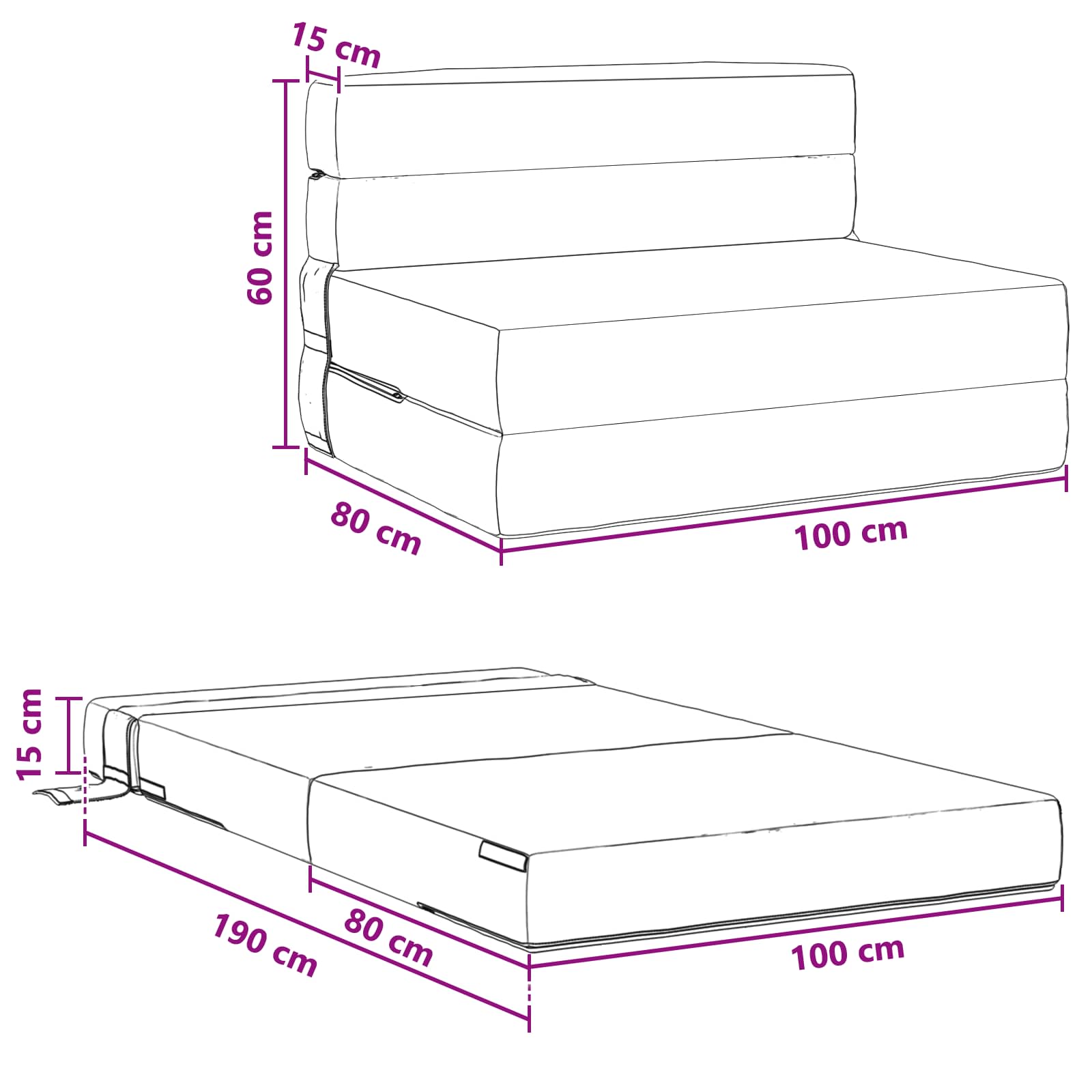 Canapé-lit pliant Gris clair 190 x 100 x 15 cm - XIOS