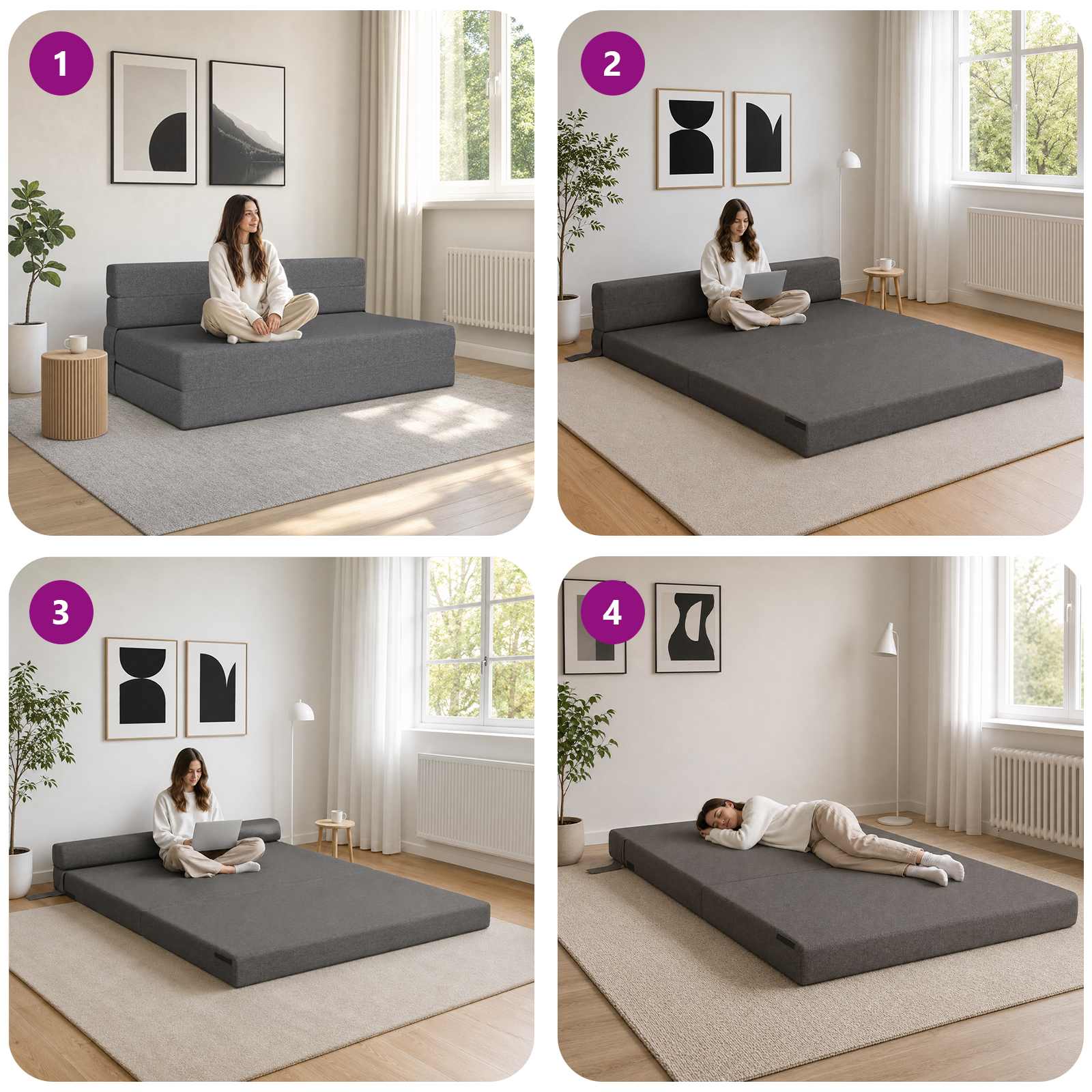 Canapé-lit pliable Gris clair 152 x 86,5 x 60 cm Tissu
