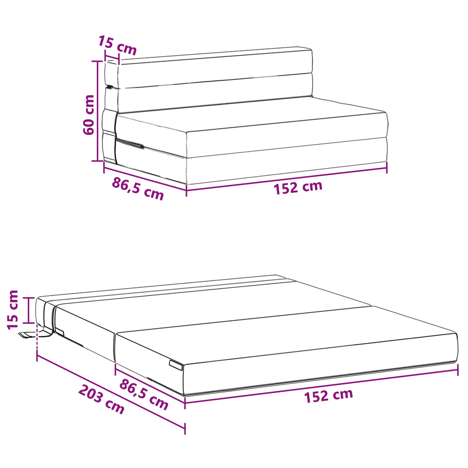 Canapé-lit pliant Vert foncé 203 x 152 x 15 cm tissu - XIOS