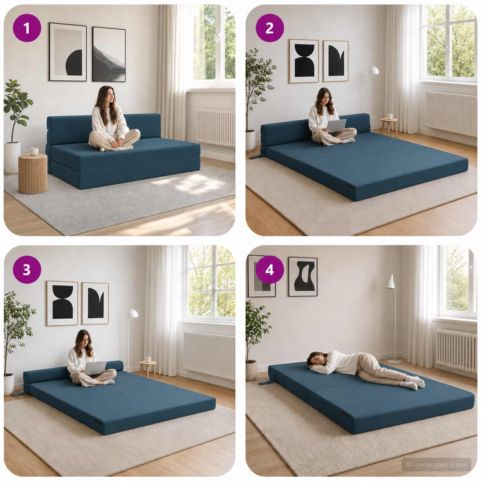 Canapé-lit pliable Bleu 152 x 86,5 x 60 cm Tissu