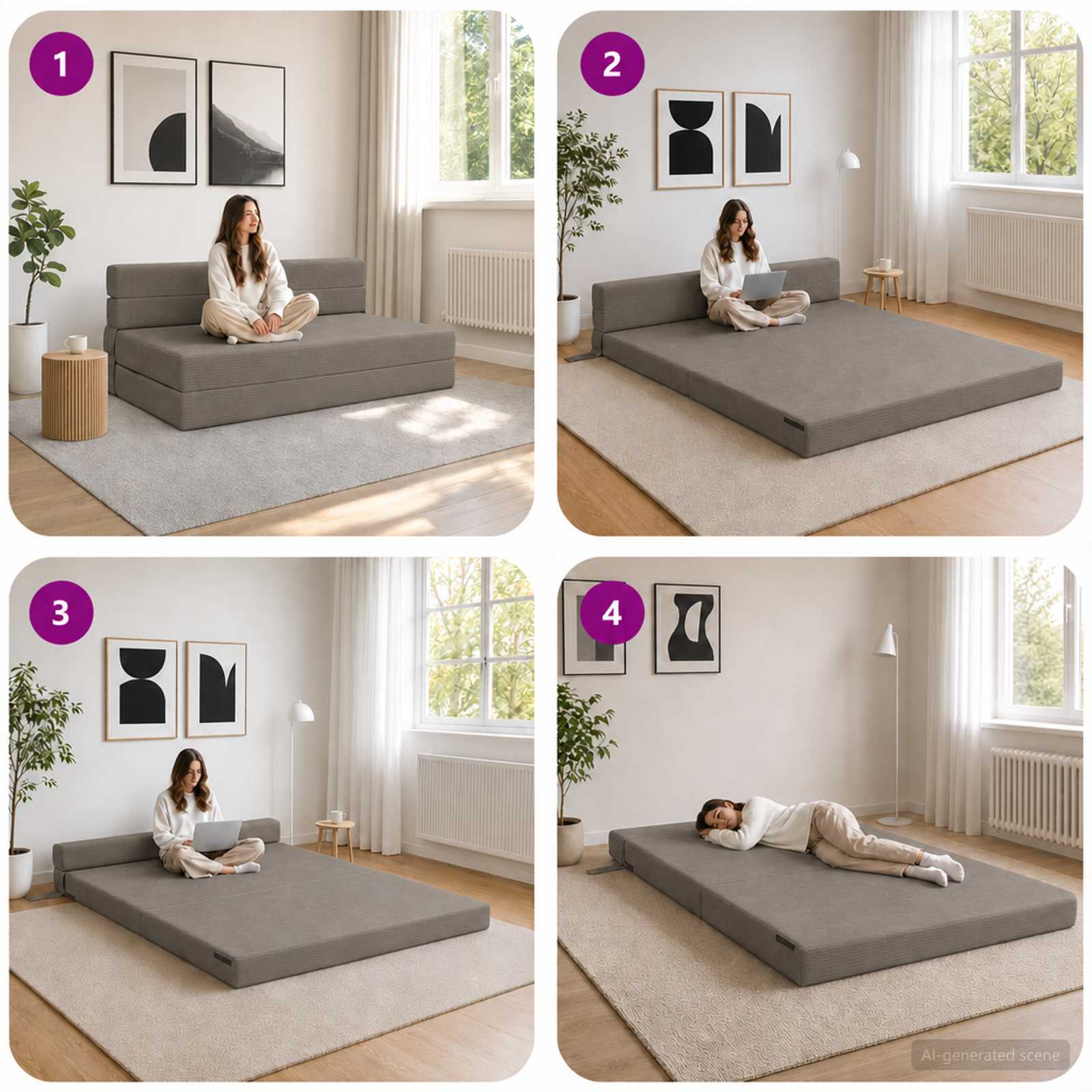 Canapé-lit pliable Gris clair 152 x 86,5 x 60 cm Tissu