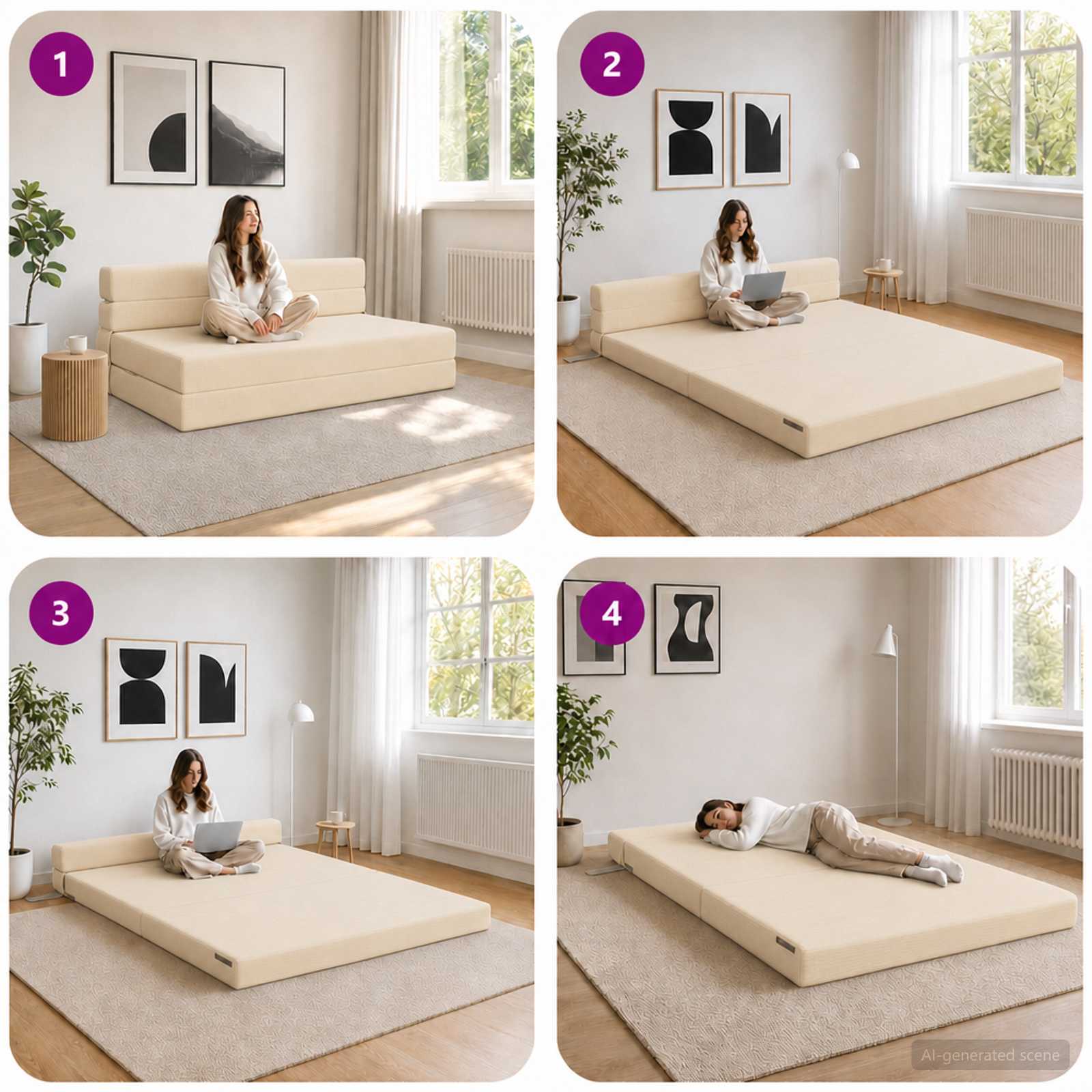 Canapé-lit pliable Crème 152 x 86,5 x 60 cm Tissu