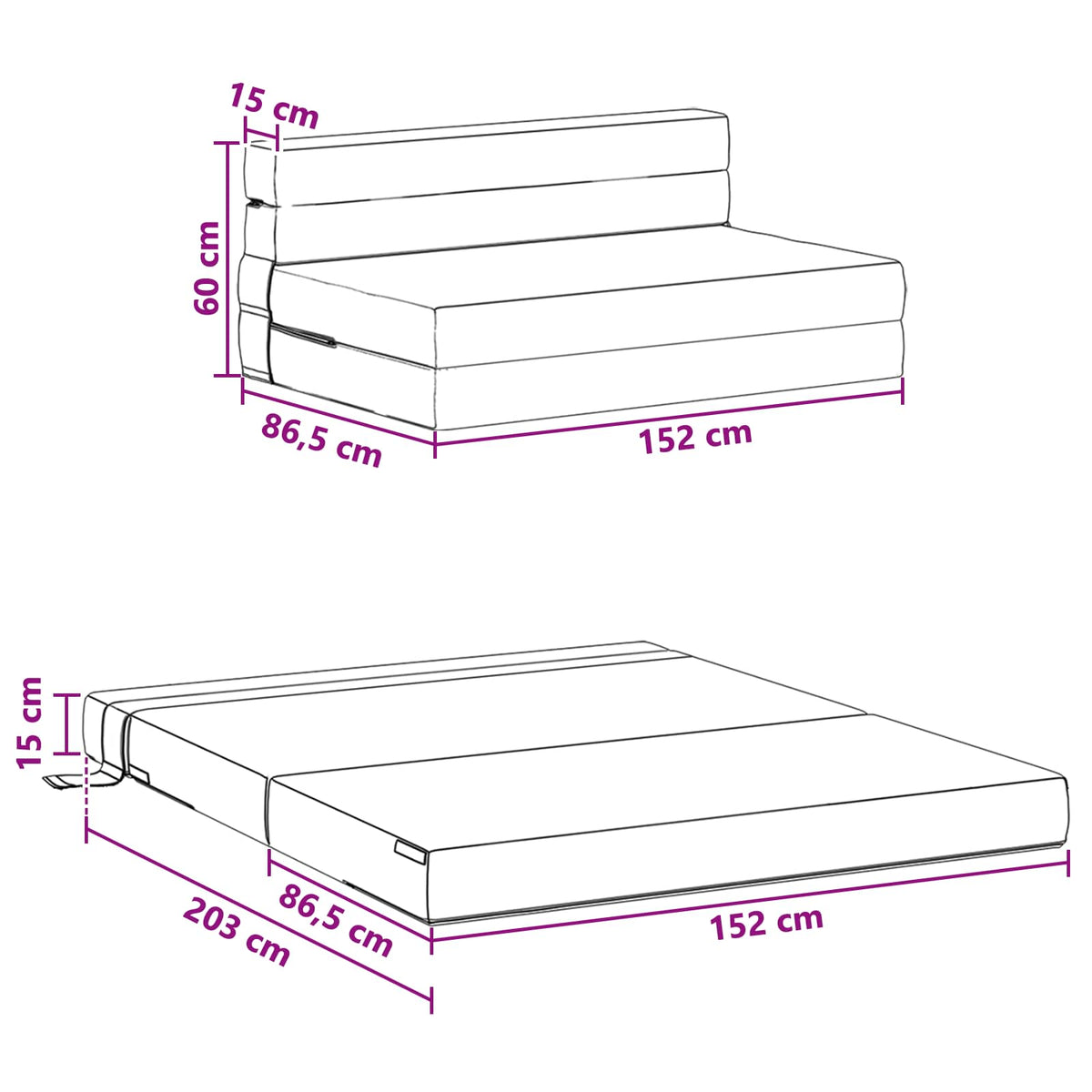 Canapé-lit pliable Vert Gris 152 x 86,5 x 60 cm Tissu