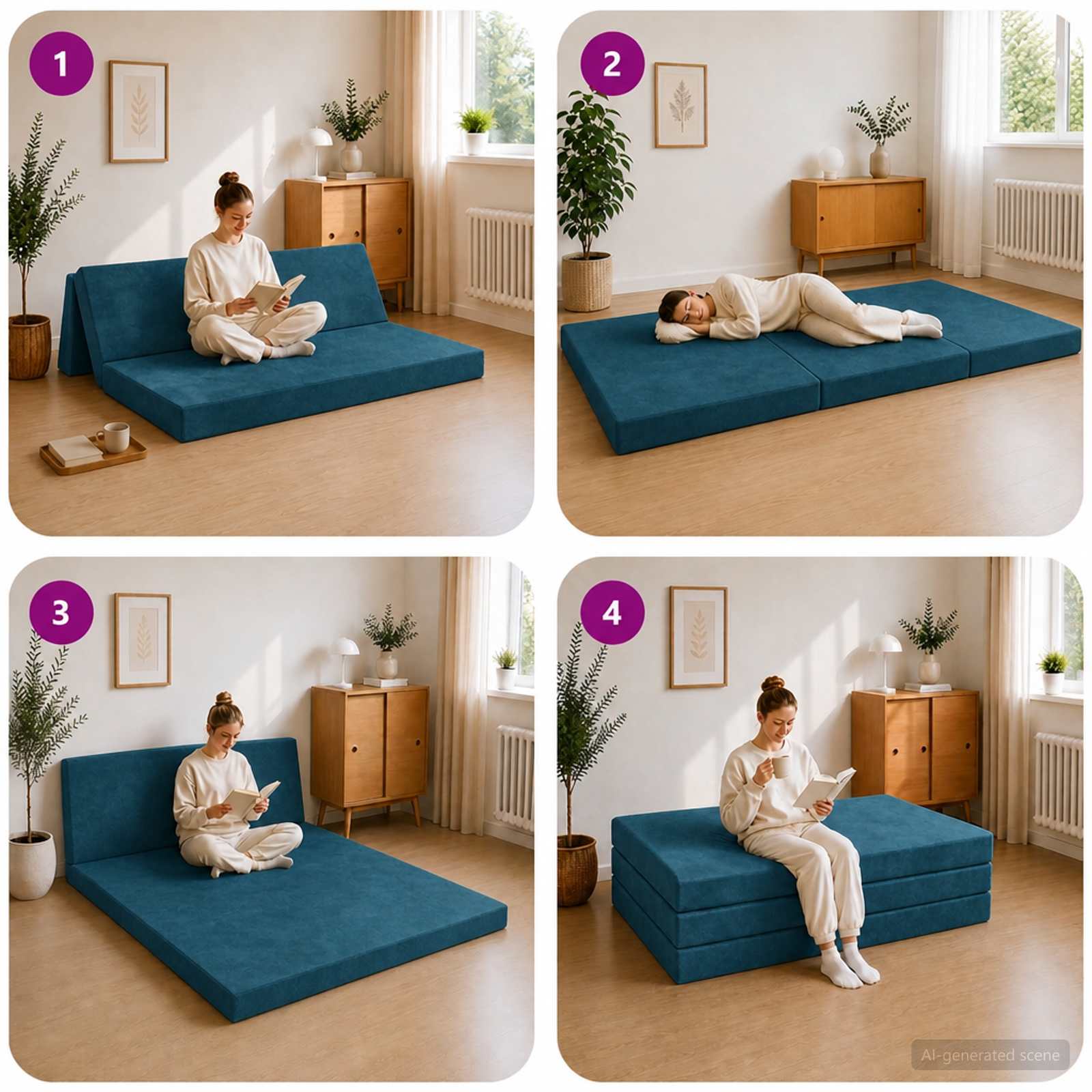 Canapé-lit pliable 140 x 67 x 45 cm Bleu