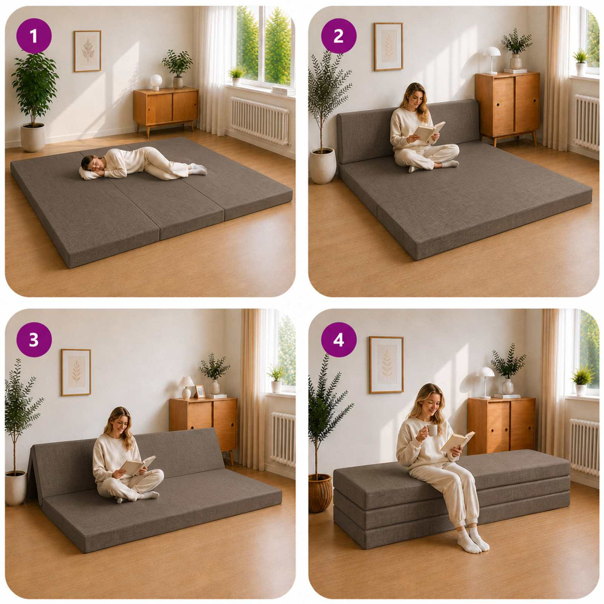 Canapé-lit pliable 200 x 67 x 45cm Taupe