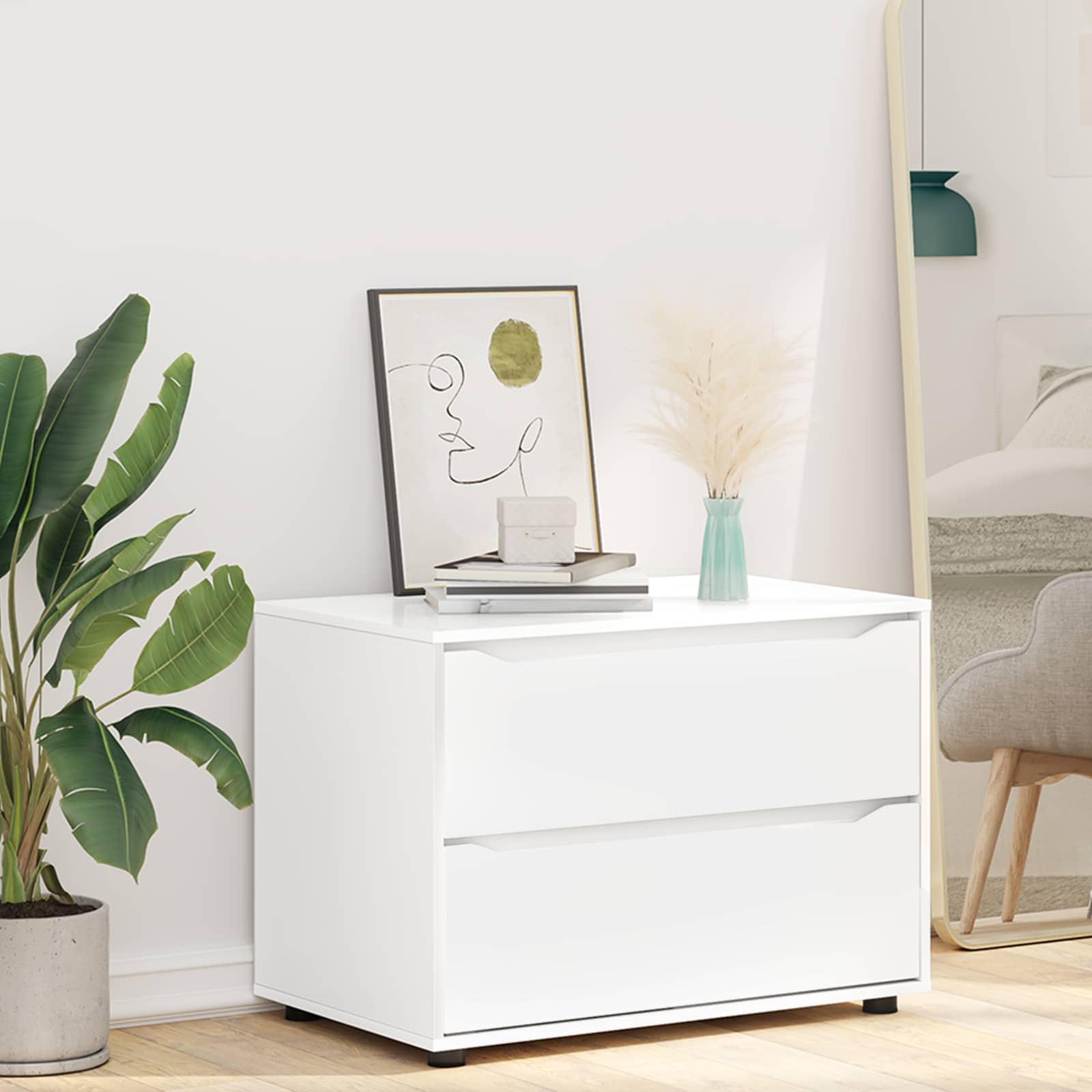 Armoire de rangement 80 x 48 x 57 cm Bois d'ingénierie Blanc - XIOS