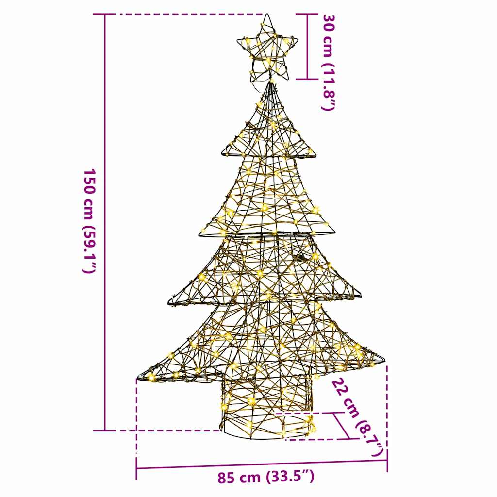 Sapin de Noël avec 120 LED Blanc chaud 150 cm Rotin - XIOS