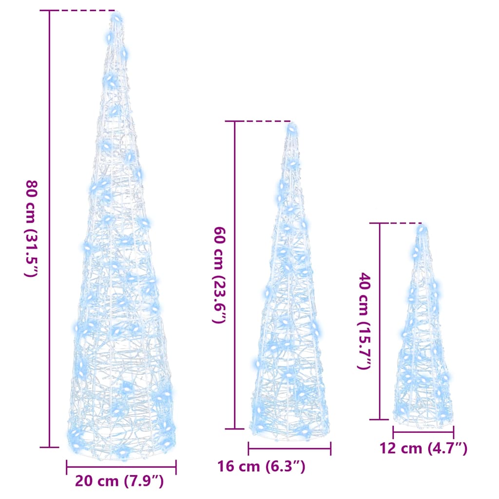 Sapin de Noël 3 pcs Blanc froid 20 x 20 x 80 cm Acrylique - XIOS