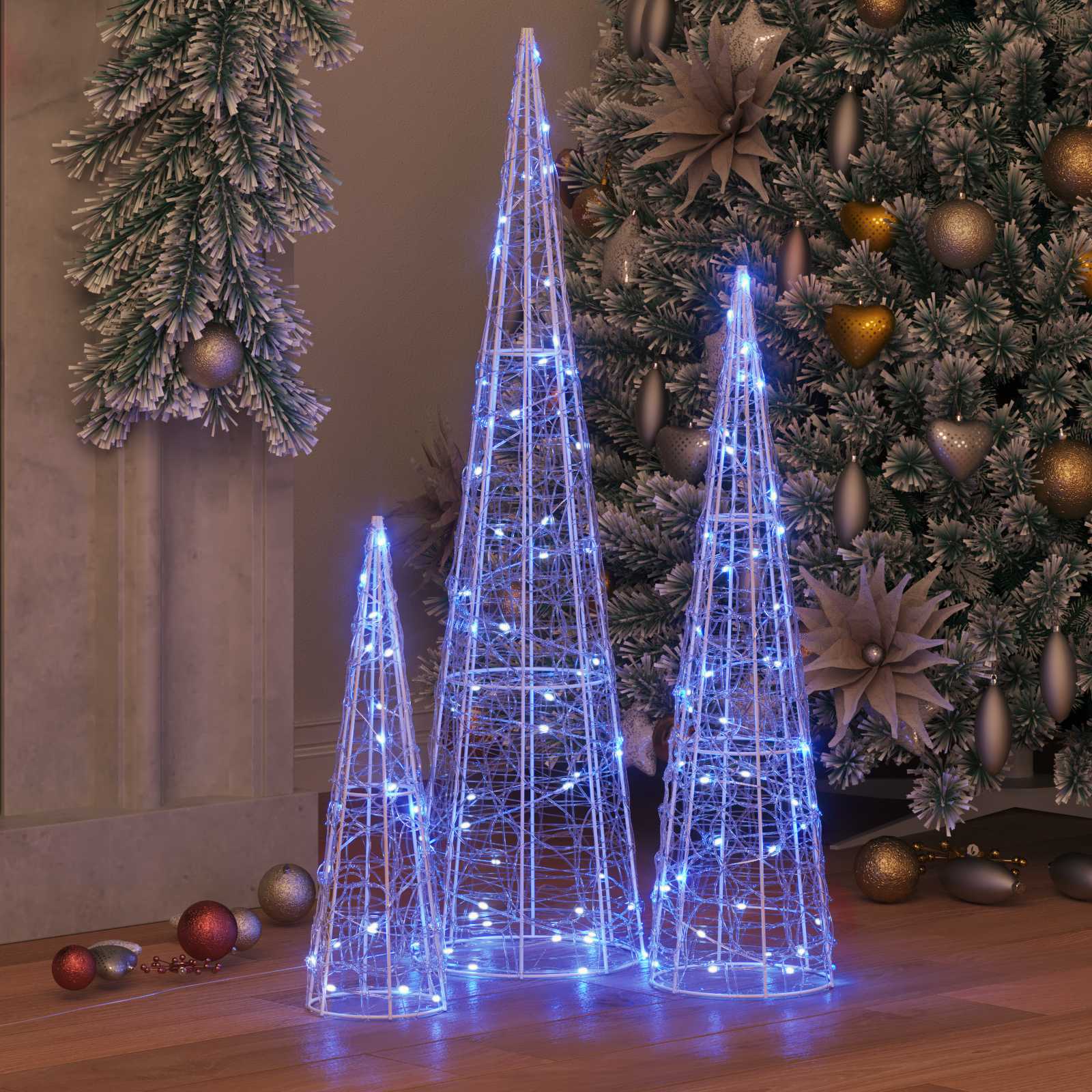 Sapin de Noël 3 pc Bleu 20 x 20 x 80 cm Acrylique 90 LED - XIOS