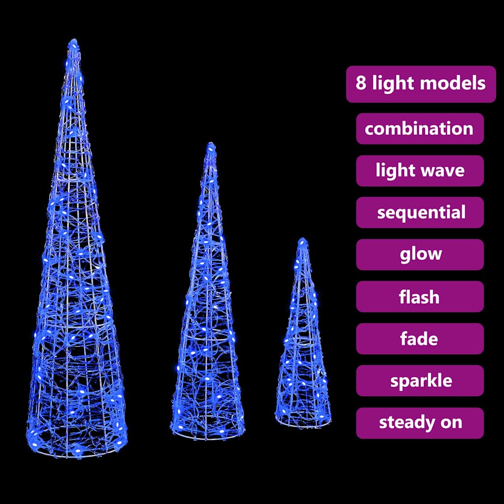 Sapin de Noël 3 pc Bleu 20 x 20 x 80 cm Acrylique 90 LED - XIOS
