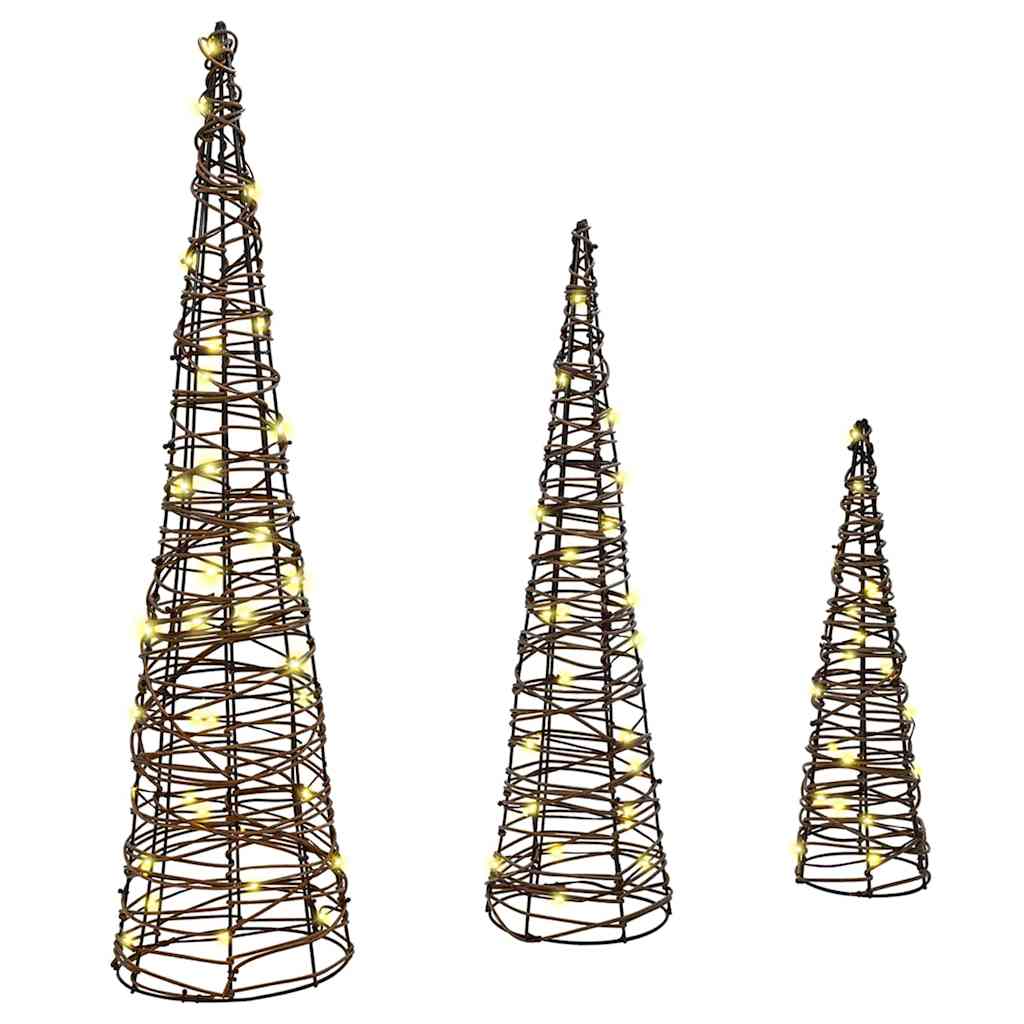 Sapin de Noël 3 pcs Blanc chaud 20 x 20 x 80 cm Rotin - XIOS