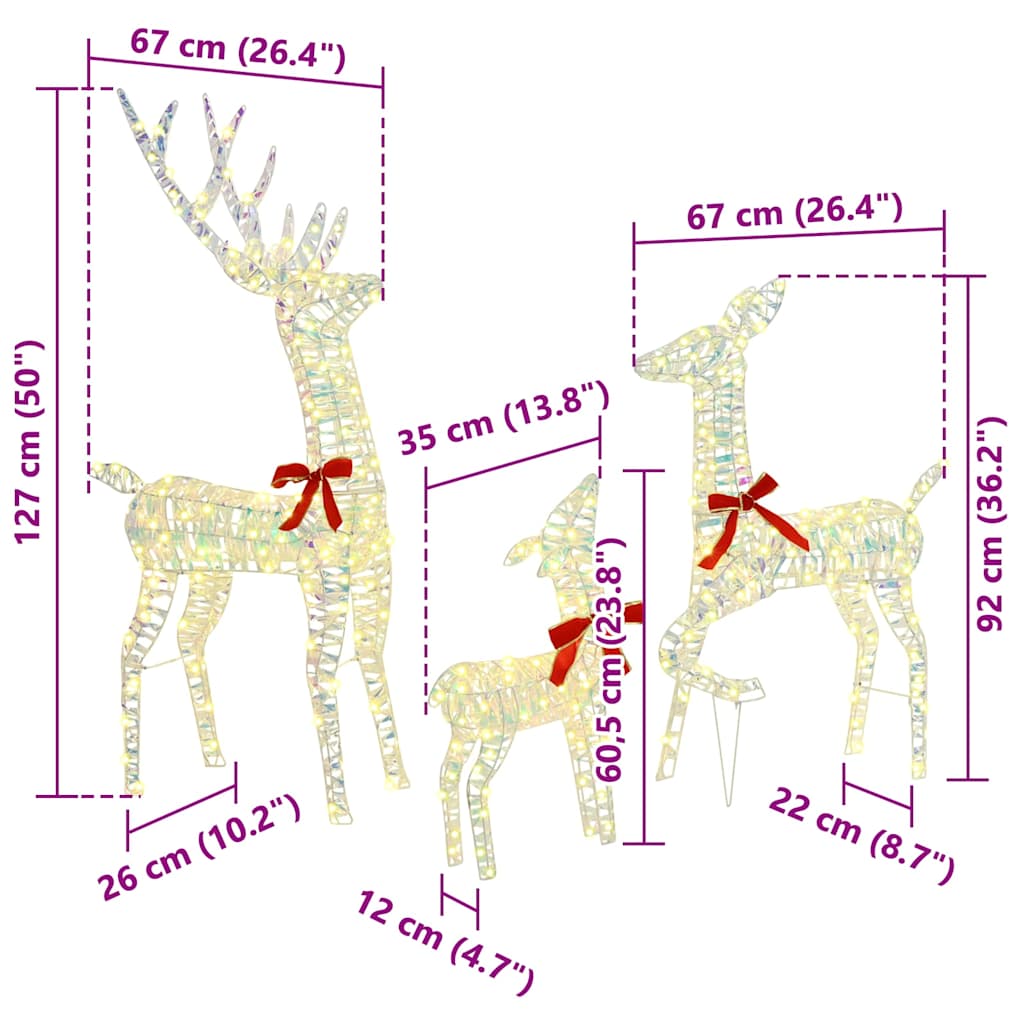 Famille Renne 3 pcs Blanc chaud 67 x 26 x 127 cm PET - XIOS