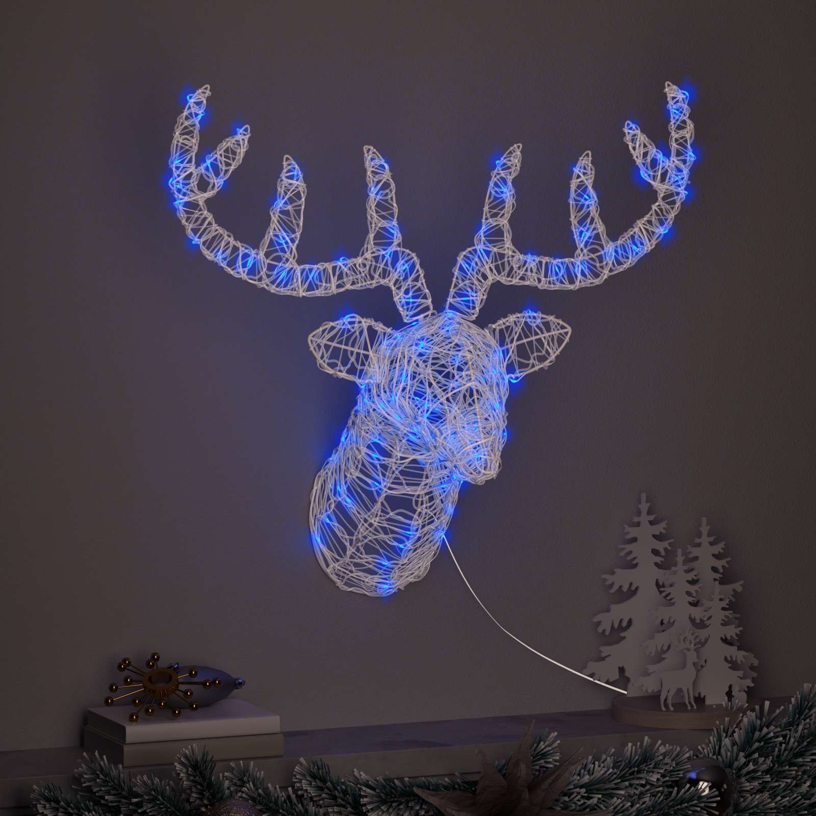 Tête de Renne avec 140 LED Bleu 68 x 36,5 x 62,5 cm Acrylique - XIOS
