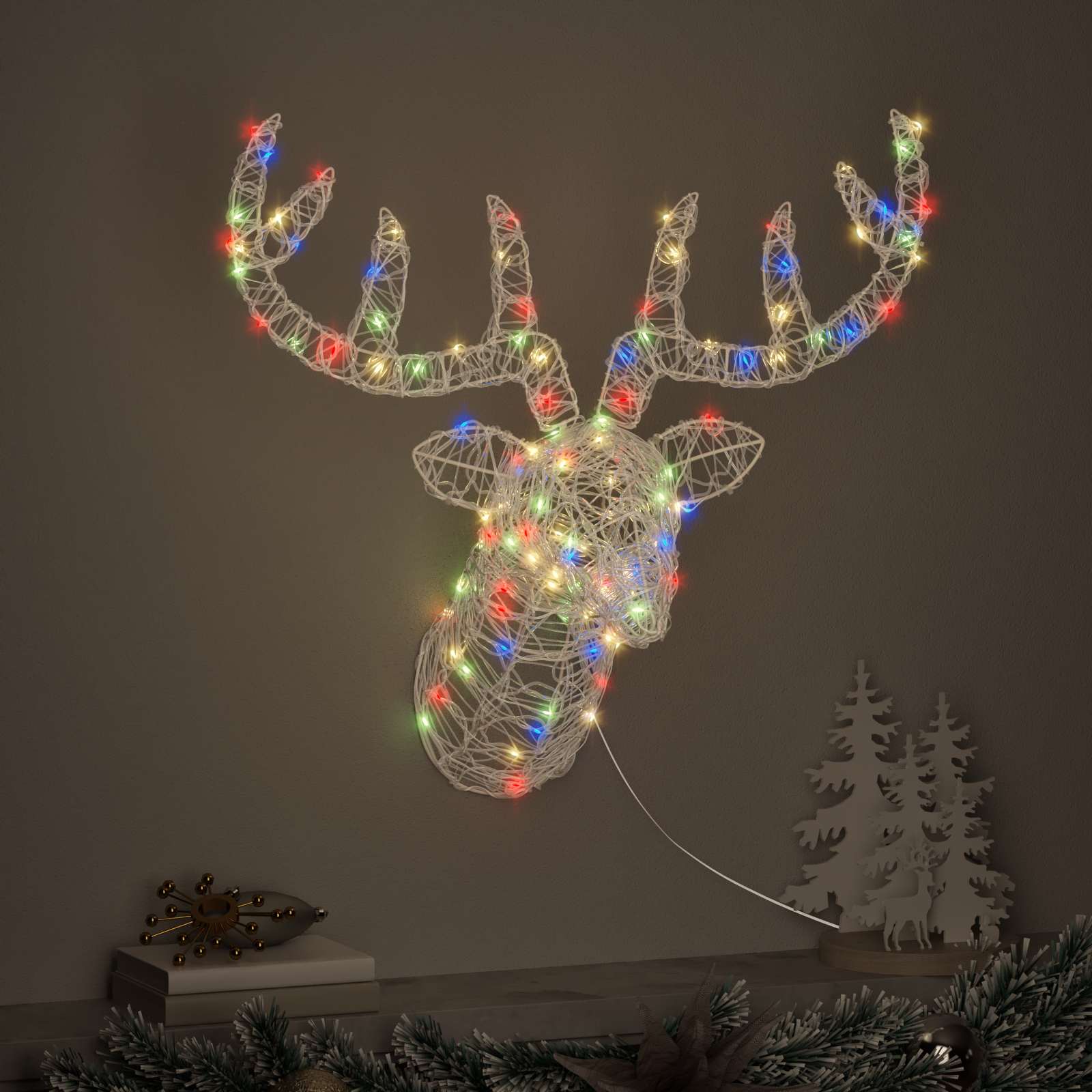 Tête de Renne avec 140 LED coloré 68 x 36,5 x 62,5 cm Acrylique - XIOS