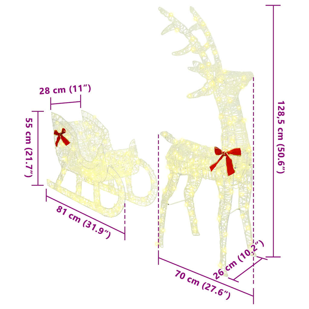 Traîneau tiré par un renne Blanc chaud 70 x 26 x 128.5 cm - XIOS