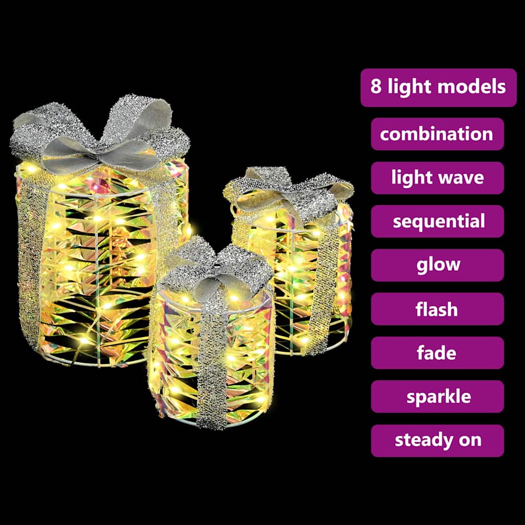 Décoration de boîte cadeau avec 60 LED 3 pcs Blanc chaud PET - XIOS