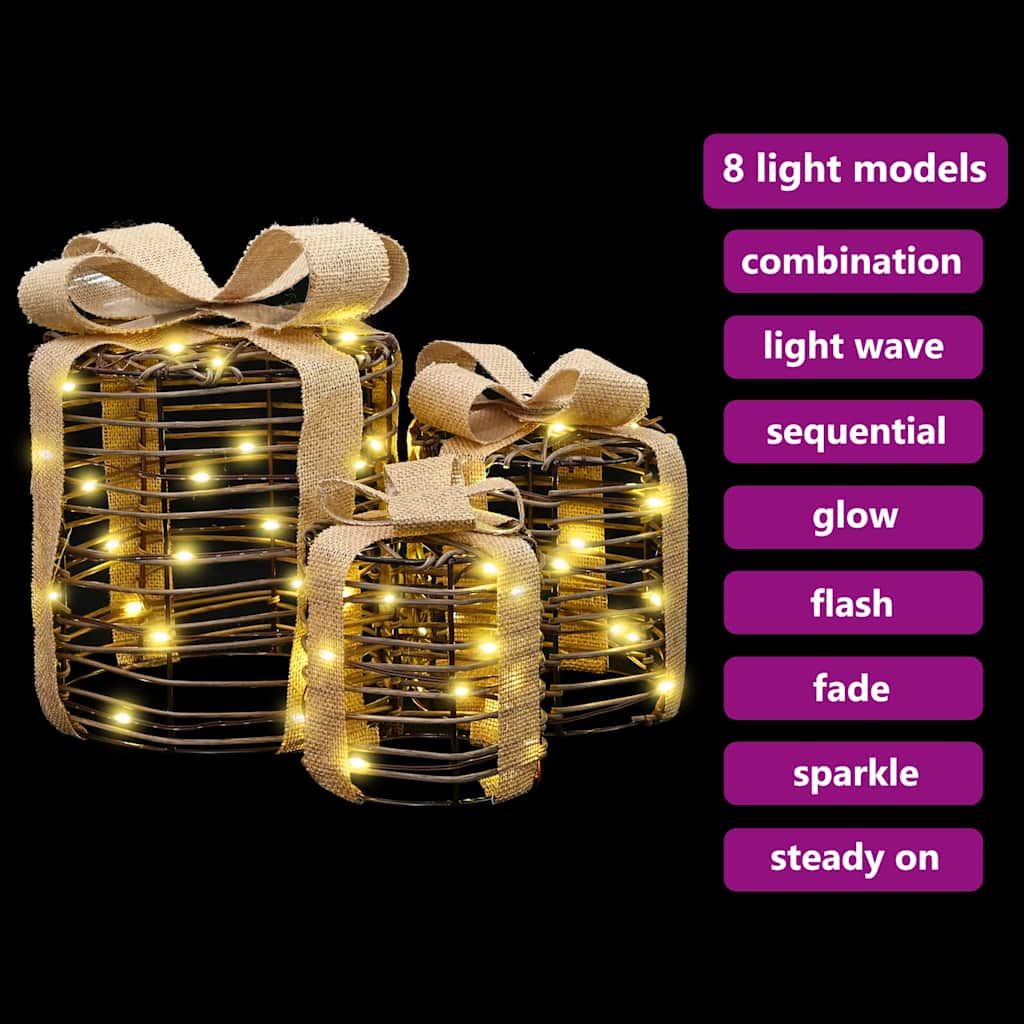 Décoration de boîte cadeau avec 60 LED 3 pcs Blanc chaud Rotin - XIOS