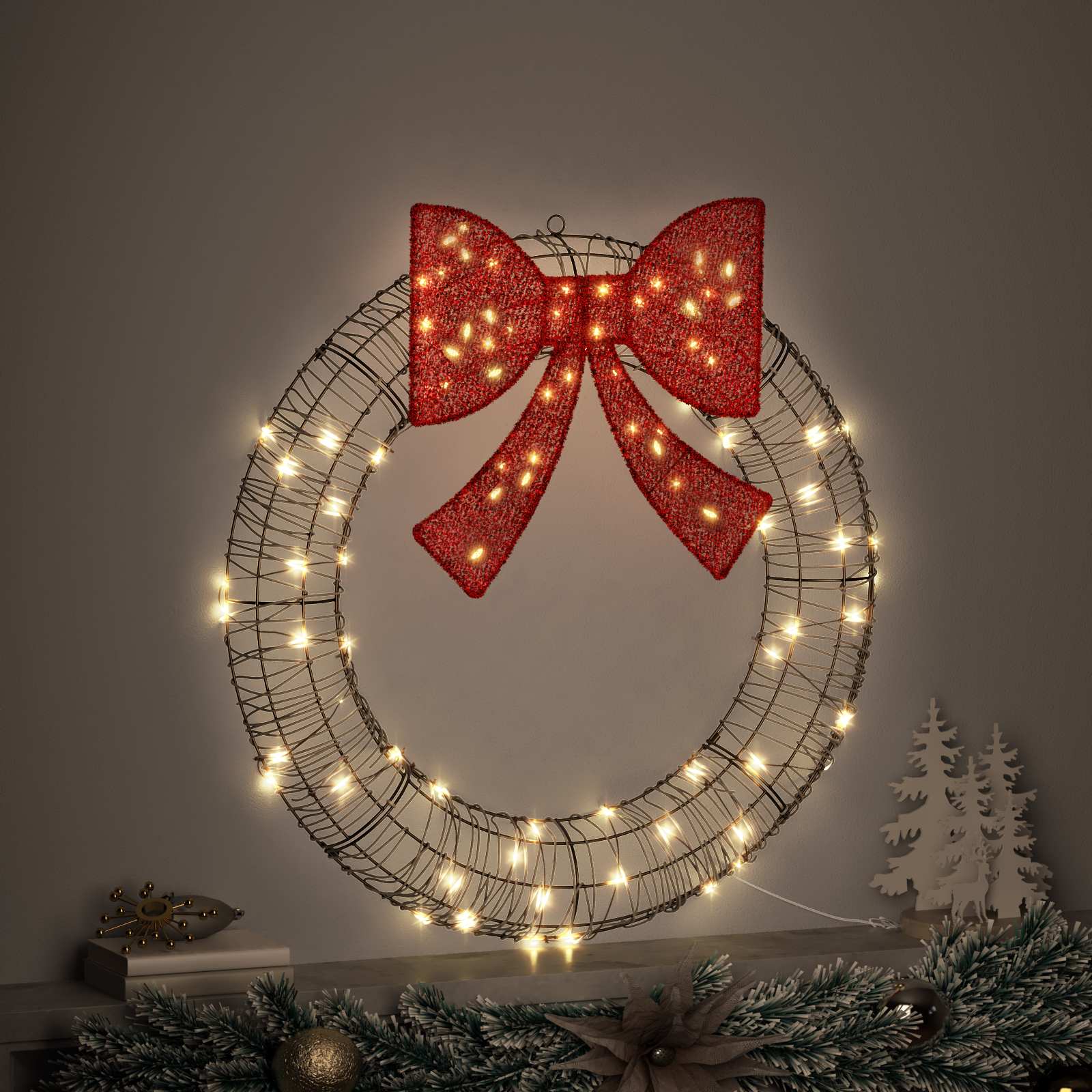 Couronne avec 80 LED Blanc chaud 90 x 90 x 9 cm Rotin - XIOS