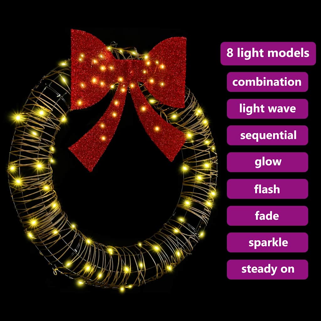 Couronne avec 80 LED Blanc chaud 90 x 90 x 9 cm Rotin - XIOS